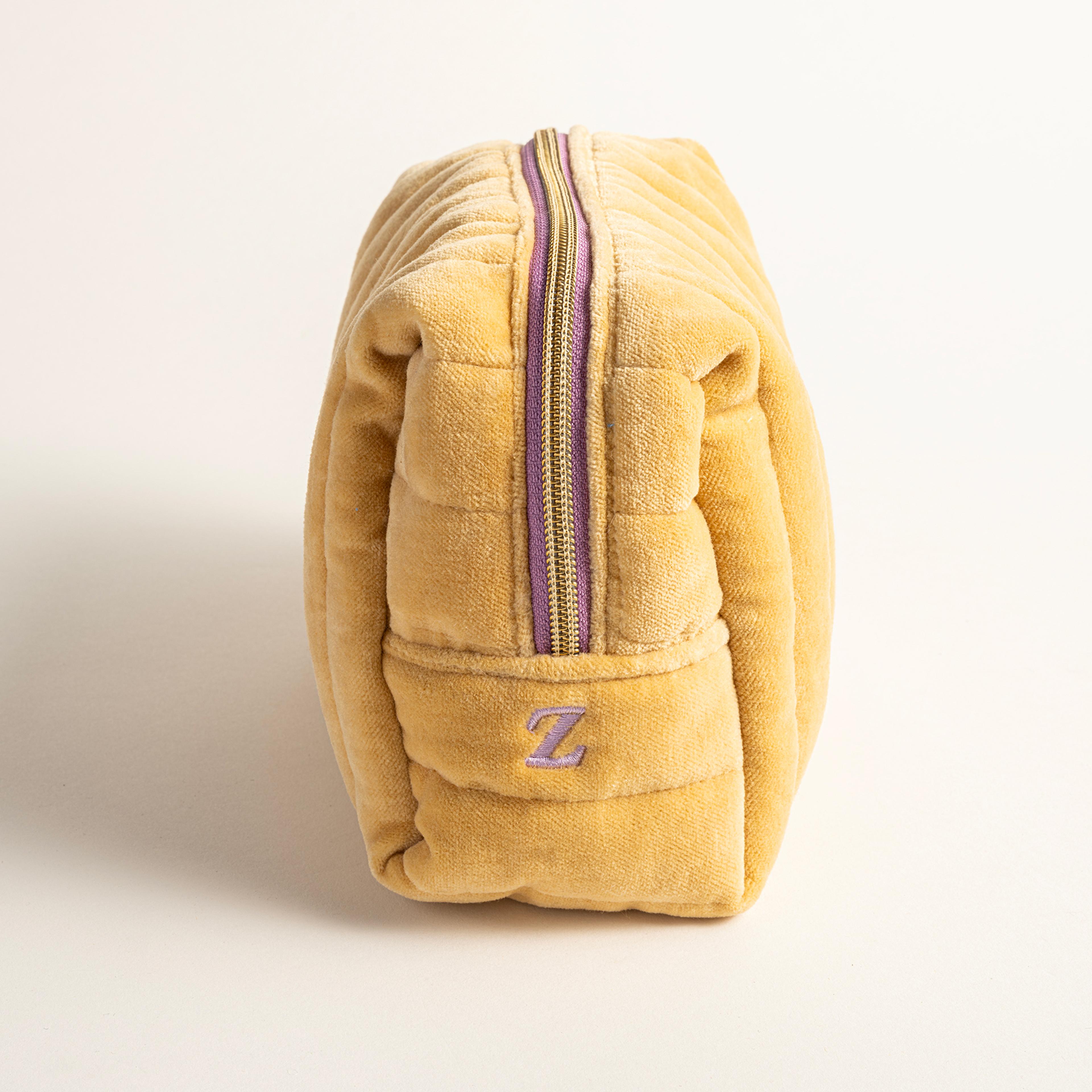 Delhı Kadife Küçük Boy %100 Pamuk Makyaj Çantası 19.5x12x9 Cm Sarı