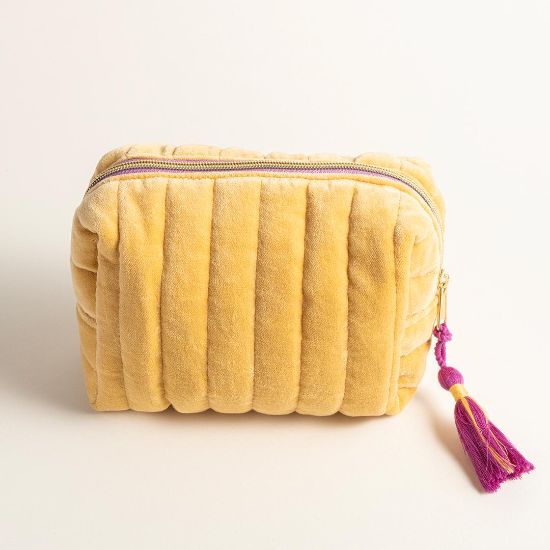 Delhı Kadife Küçük Boy %100 Pamuk Makyaj Çantası 19.5x12x9 Cm Sarı