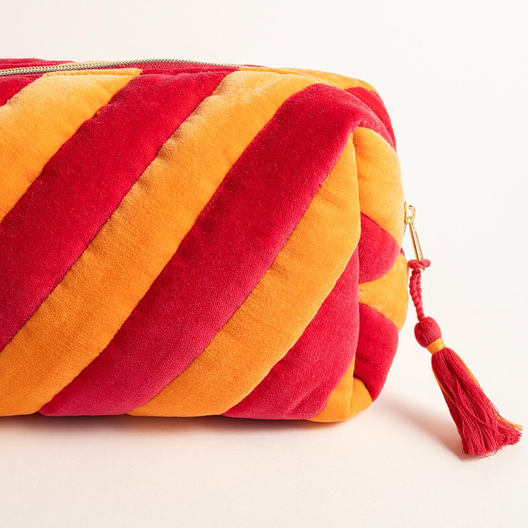 Delhı Kadife Büyük Boy %100 Pamuk Makyaj Çantası 25x16x10 Cm Turuncu/Fuşya