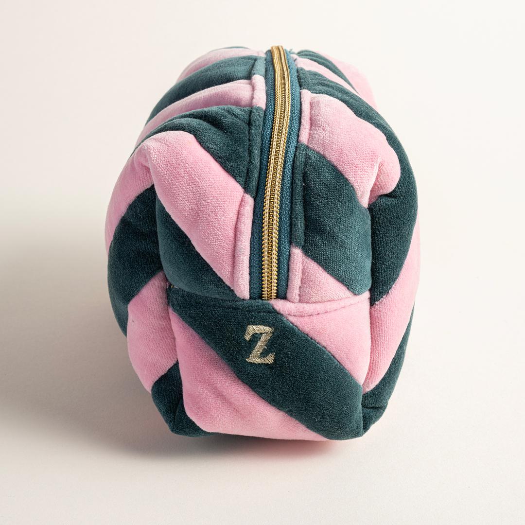 Delhı Kadife Küçük Boy %100 Pamuk Makyaj Çantası 19.5x12x9 Cm Pembe/Yeşil