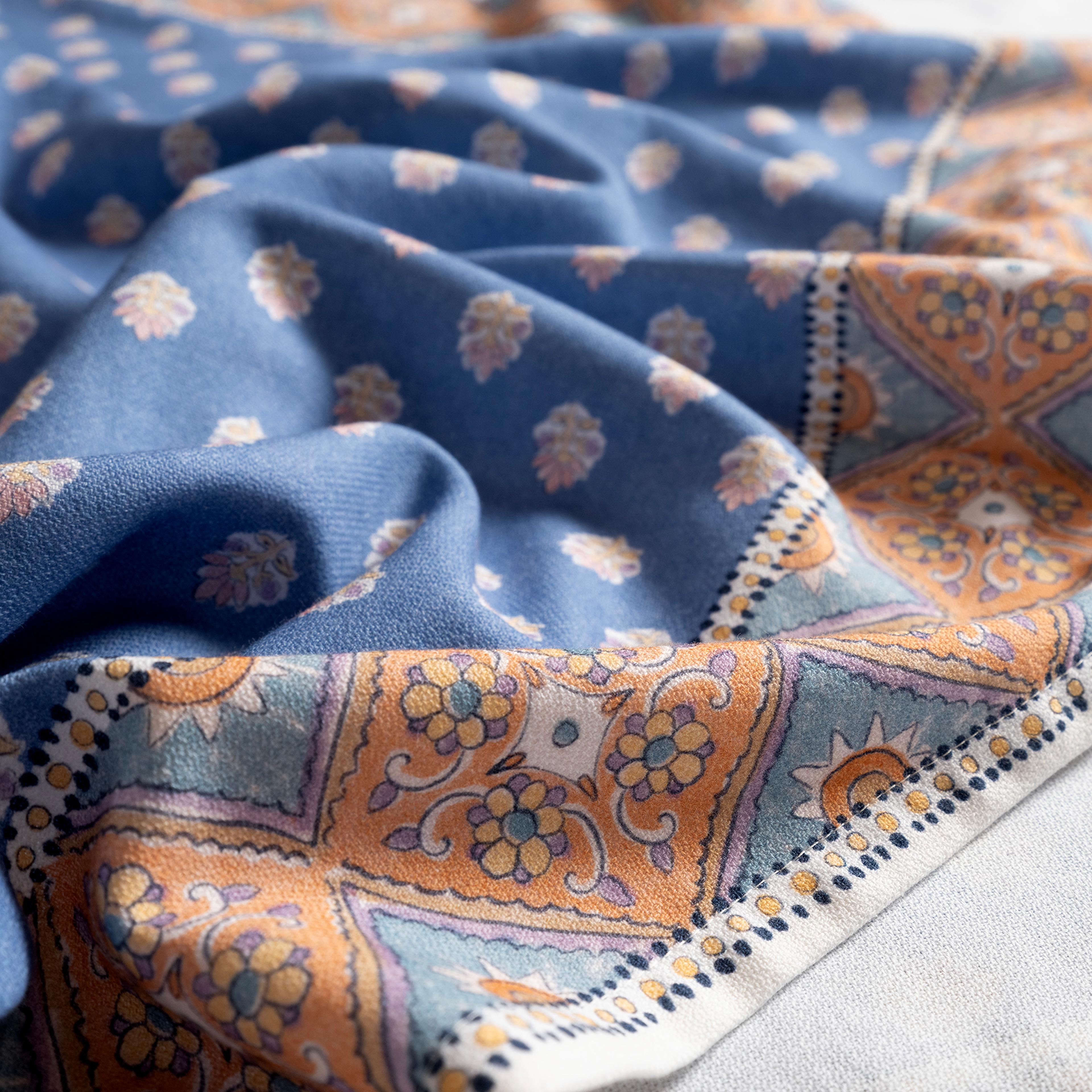 Baklan Püsküllü Dijital Baskılı Pamuk %100 Pamuk Peştamal 90x170 Cm Mavi