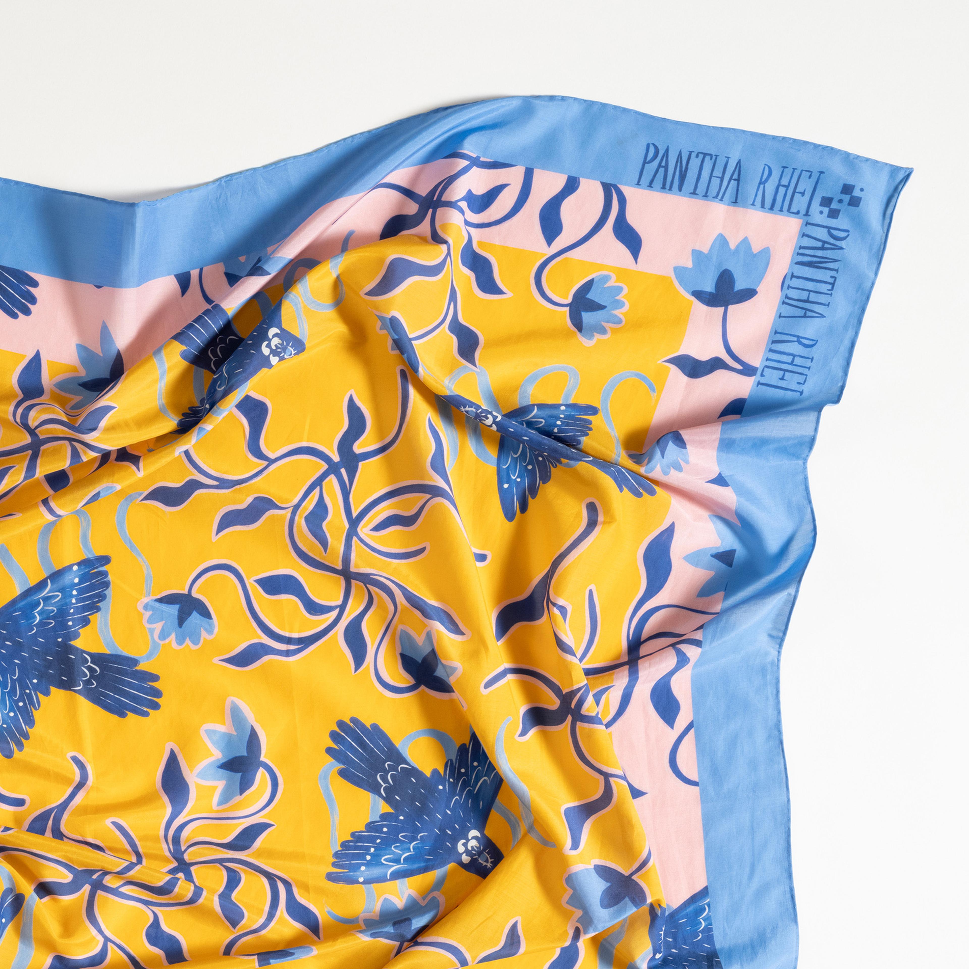 Pera Dijital Baskılı Pamuk Pamuk İpek Pareo 140x140 Cm Mavi - Sarı