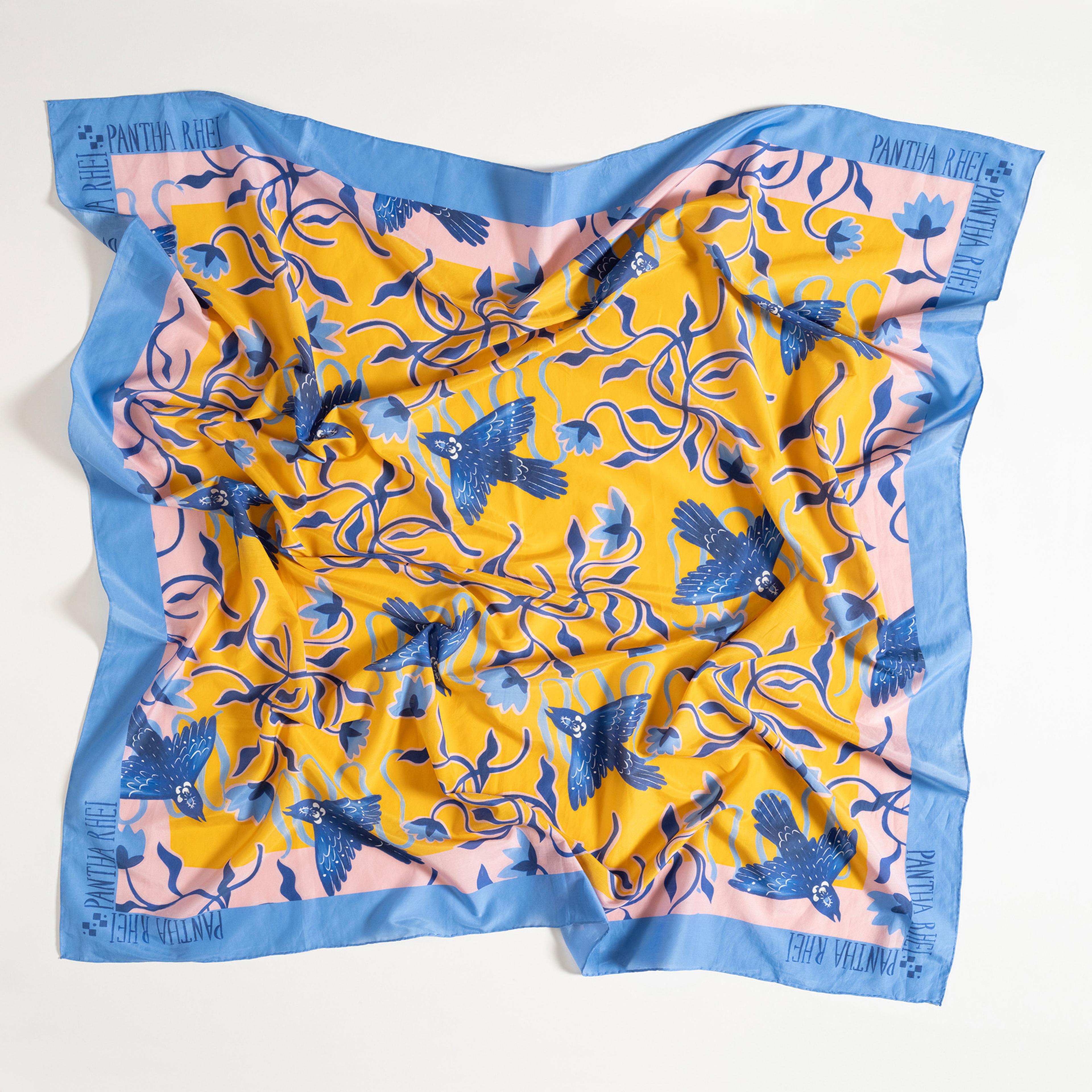 Pera Dijital Baskılı Pamuk Pamuk İpek Pareo 140x140 Cm Mavi - Sarı