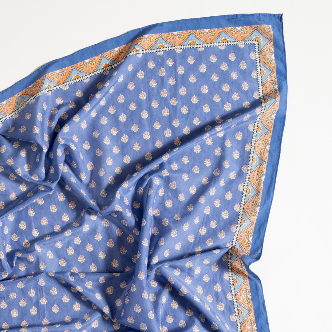 Pera Dijital Baskılı Pamuk Pamuk İpek Pareo 140x140 Cm Mavi