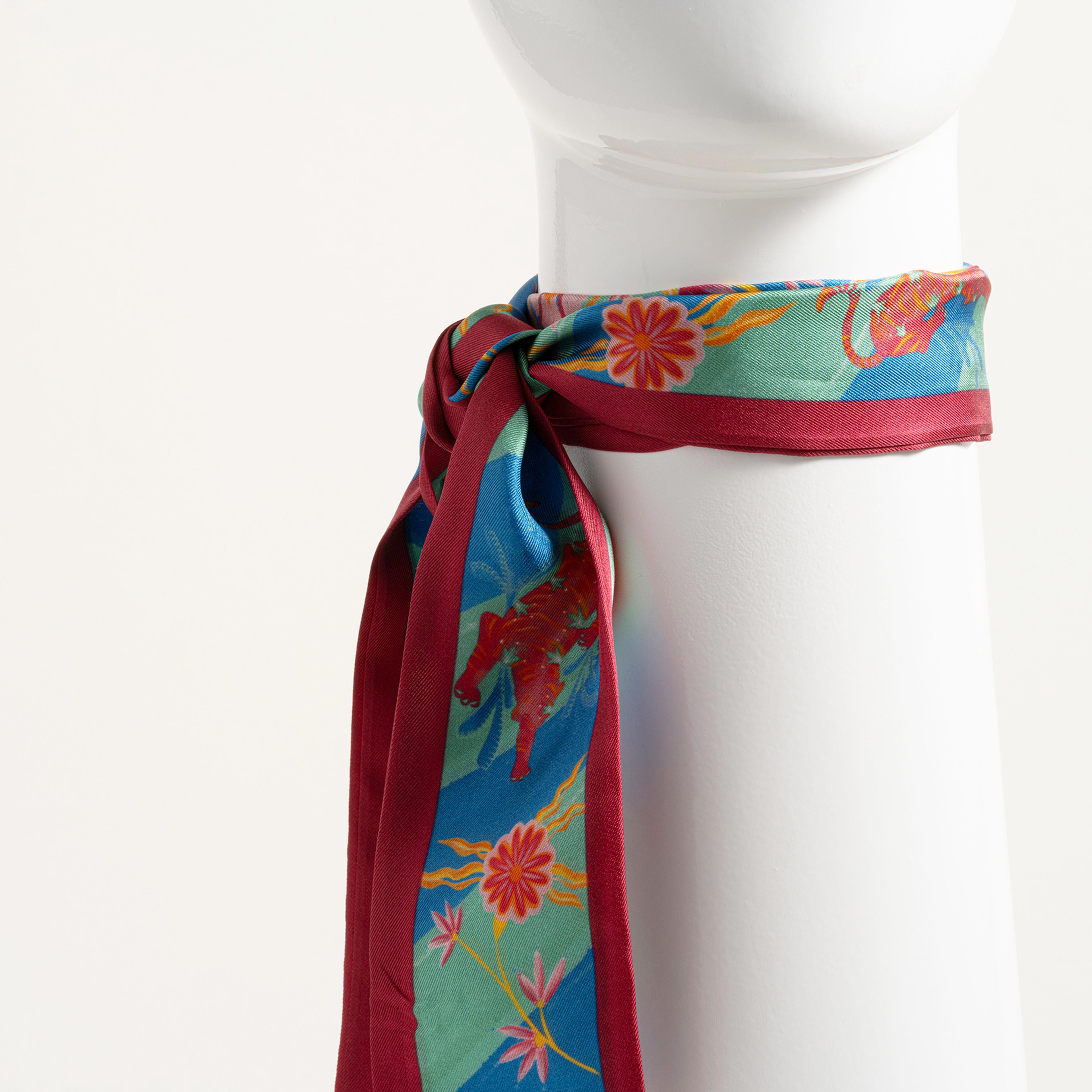 Pera Dijital Baskılı %100 İpek Fular 6x120 Cm Yeşil/mavi