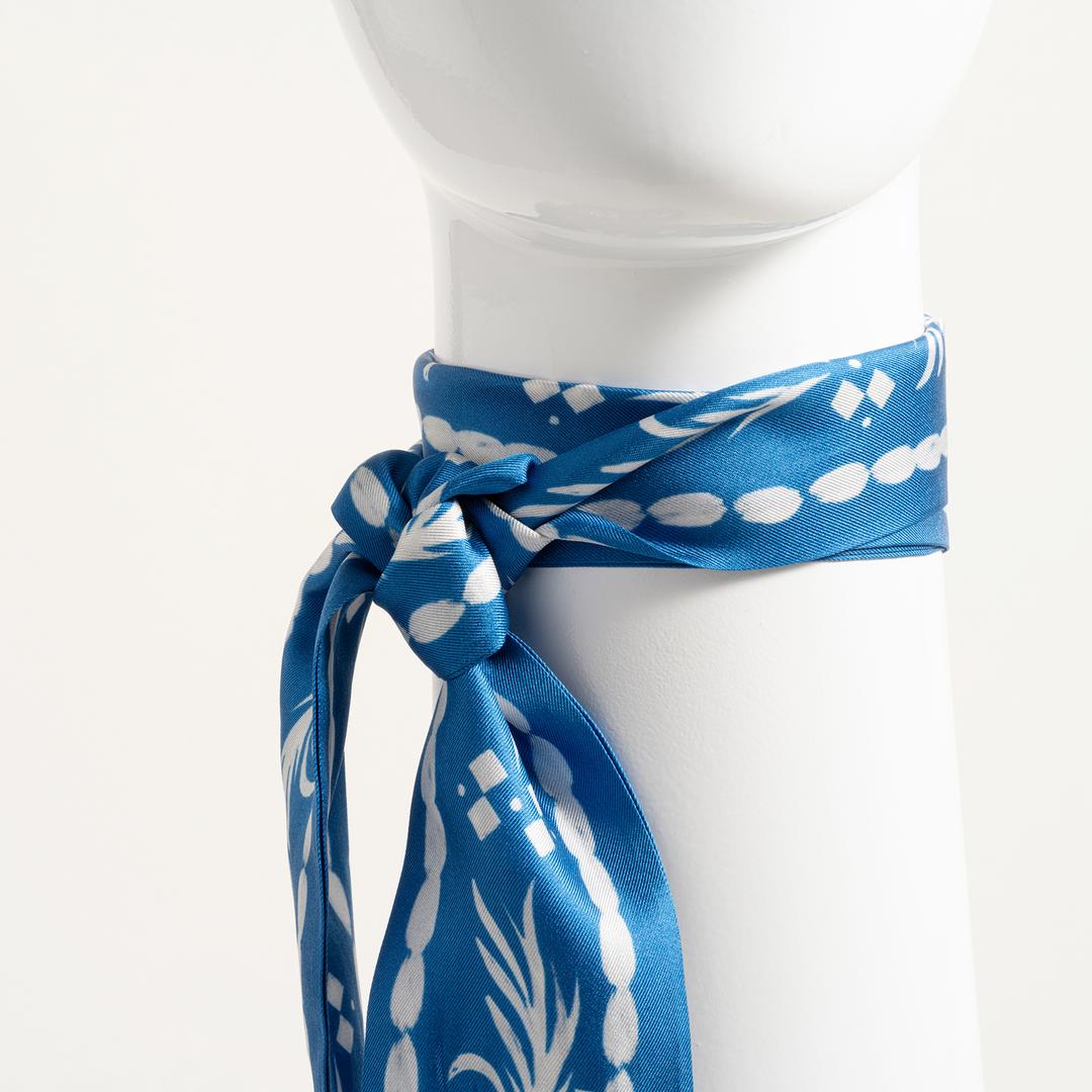 Pera Dijital Baskılı İpek %100 İpek Fular 6x120 Cm Mavi