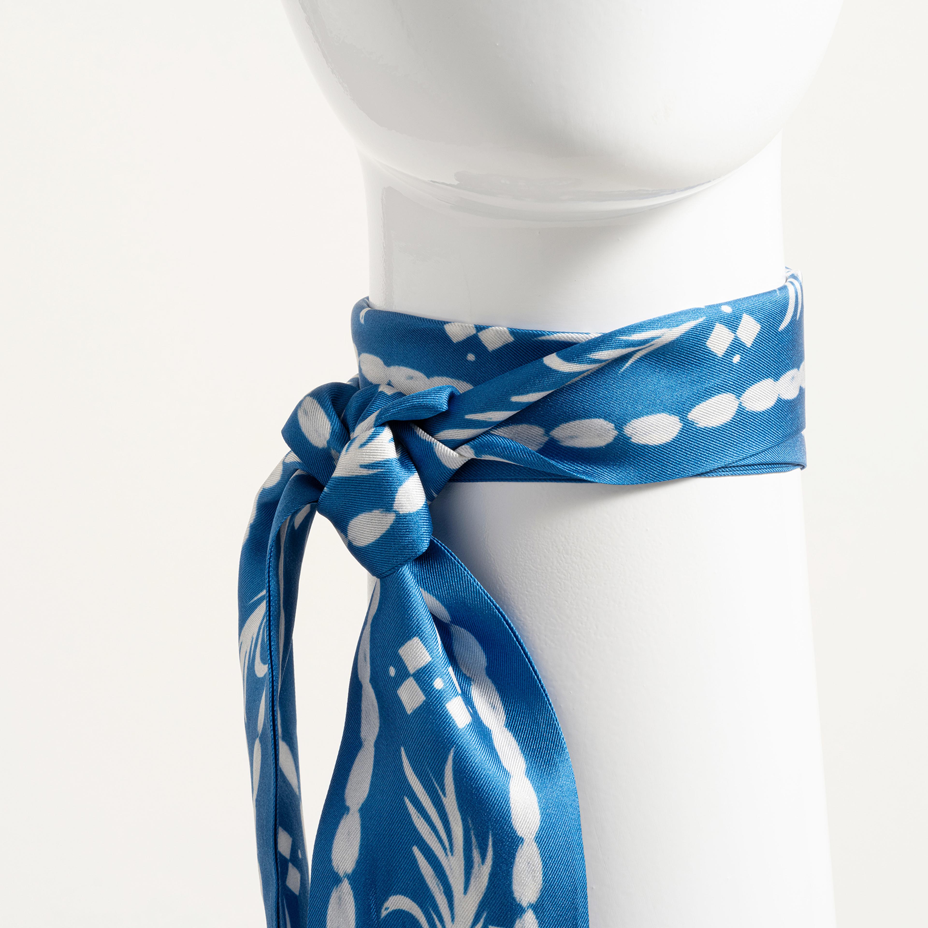 Pera Dijital Baskılı İpek %100 İpek Fular 6x120 Cm Mavi