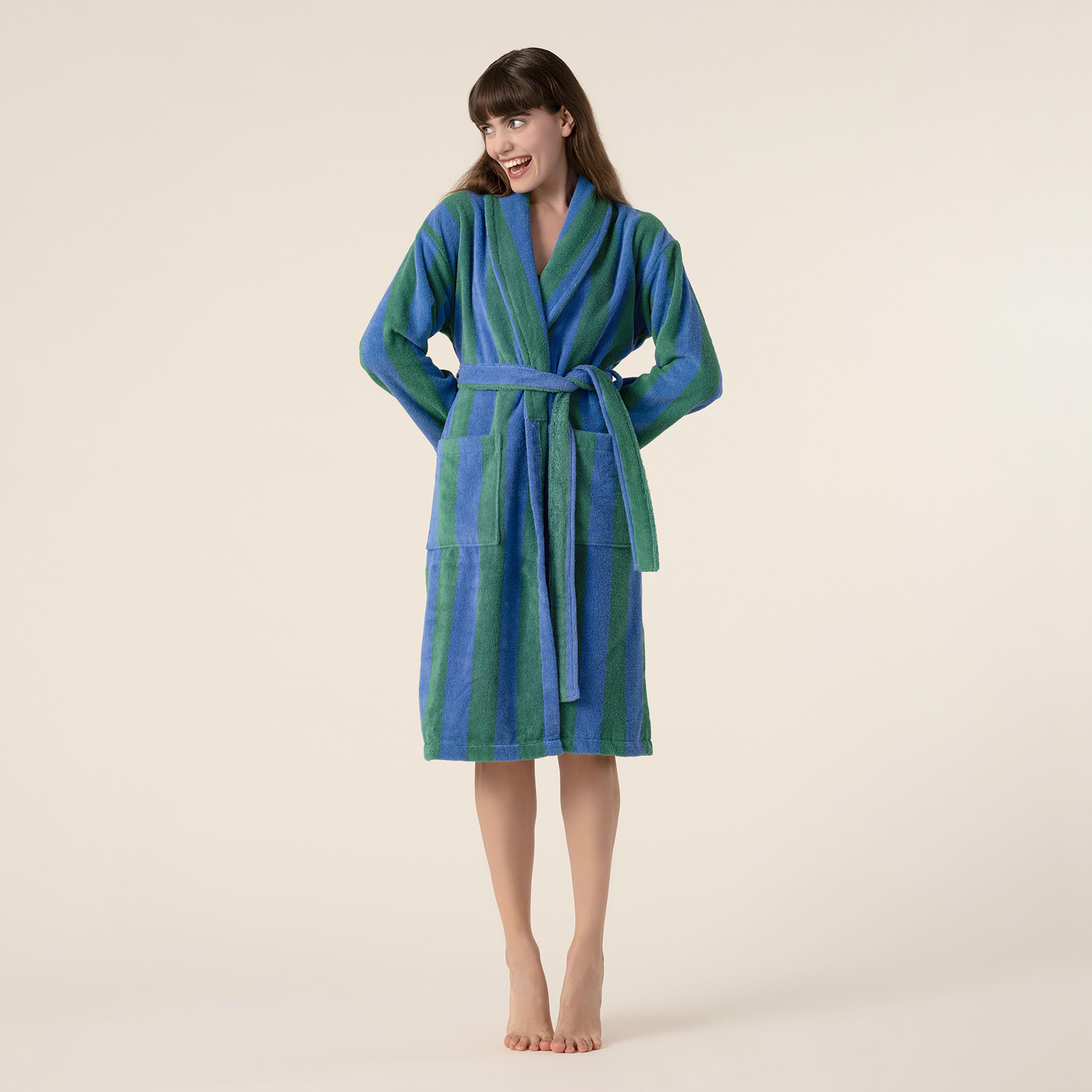 Tabea Pamuk Pamuk %100 Pamuk Bornoz Small Beden Yeşil - Mavi