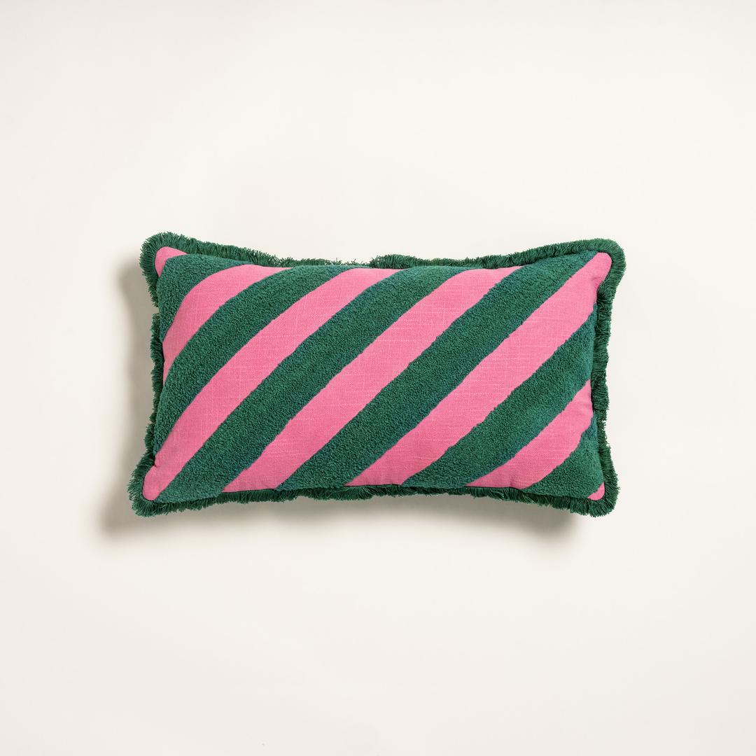 Ghunı Verevli Pamuk Pamuk Dolgulu Kırlent 30x55 Cm Pembe - Yeşil