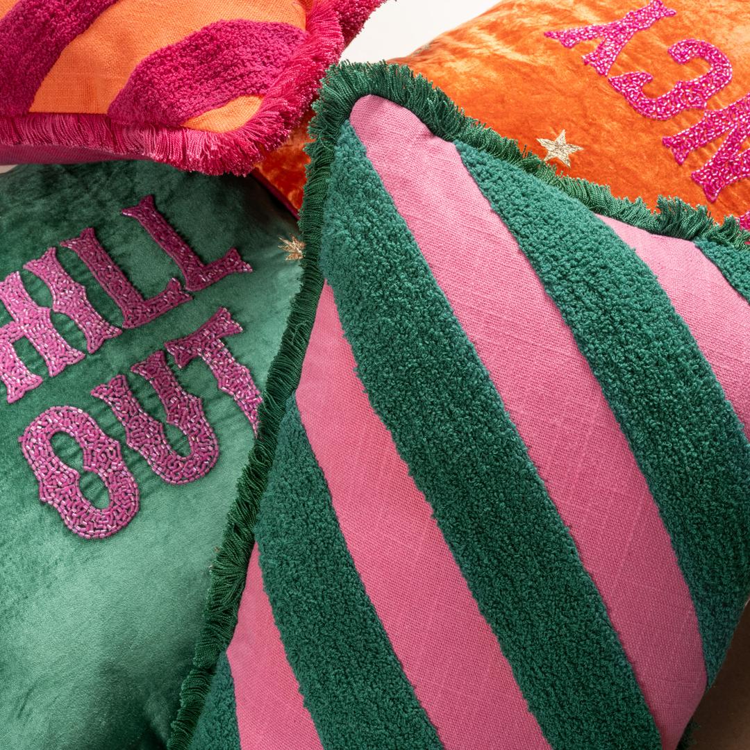 Ghunı Verevli Pamuk Pamuk Dolgulu Kırlent 30x55 Cm Pembe - Yeşil