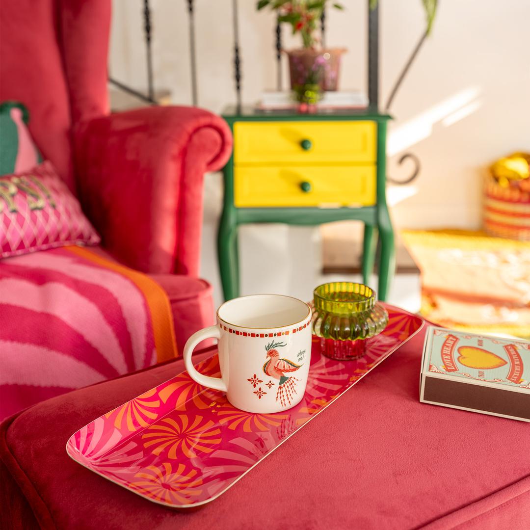 Nanpur Metal Dekoratif Tepsi 42x15x2 Cm Turuncu - Pembe