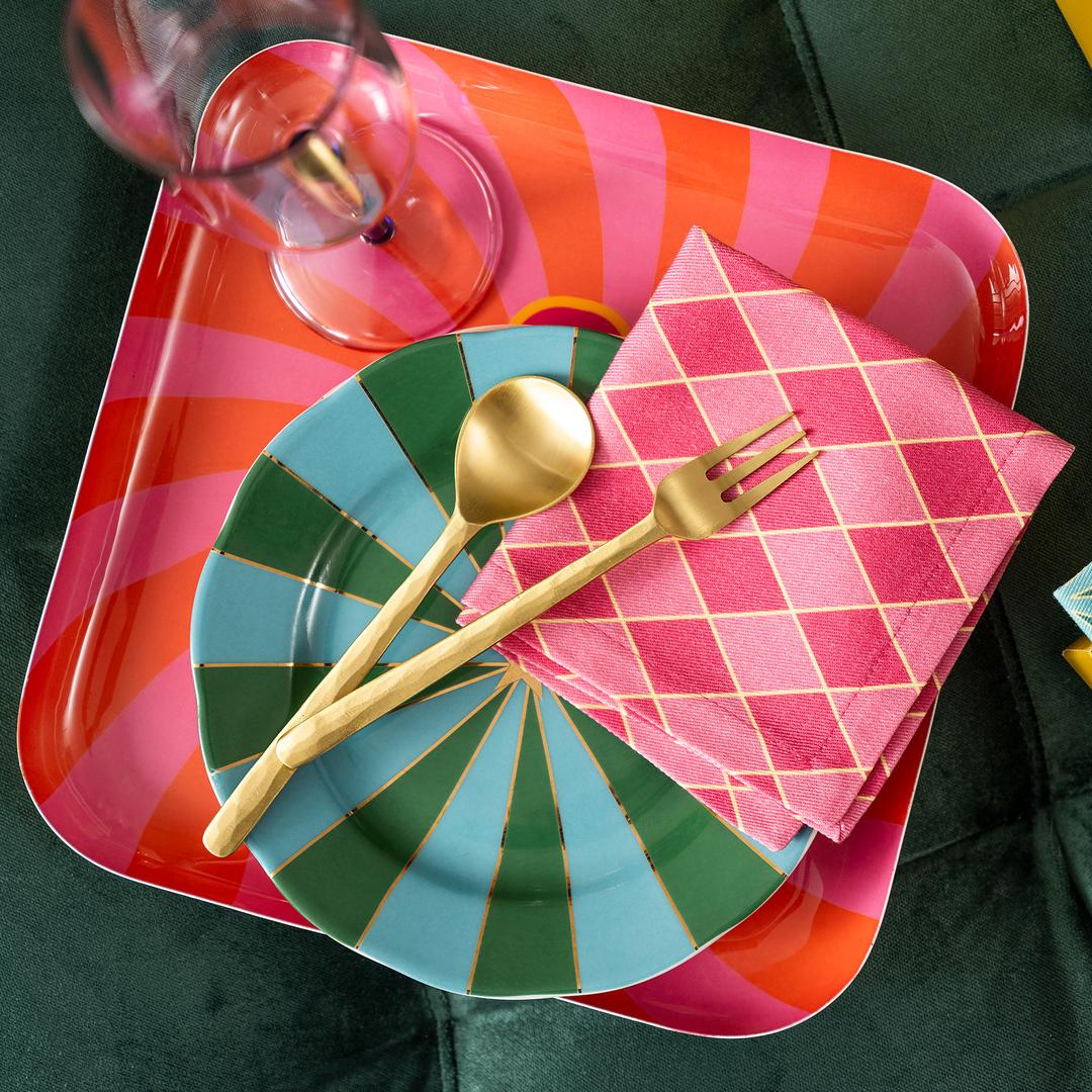 Nilüfer Nakışlı Baskılı Pamuk %100 Pamuk Peçete 25x25 Cm Yeşil - Fuşya