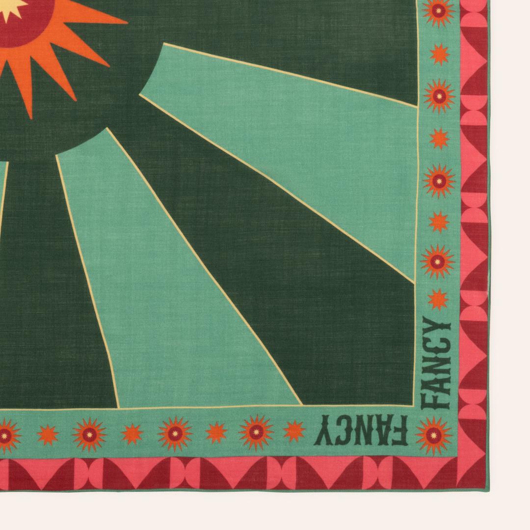 Pera Dijital Baskılı %100 Yün Şal 140x140 Cm Yeşil