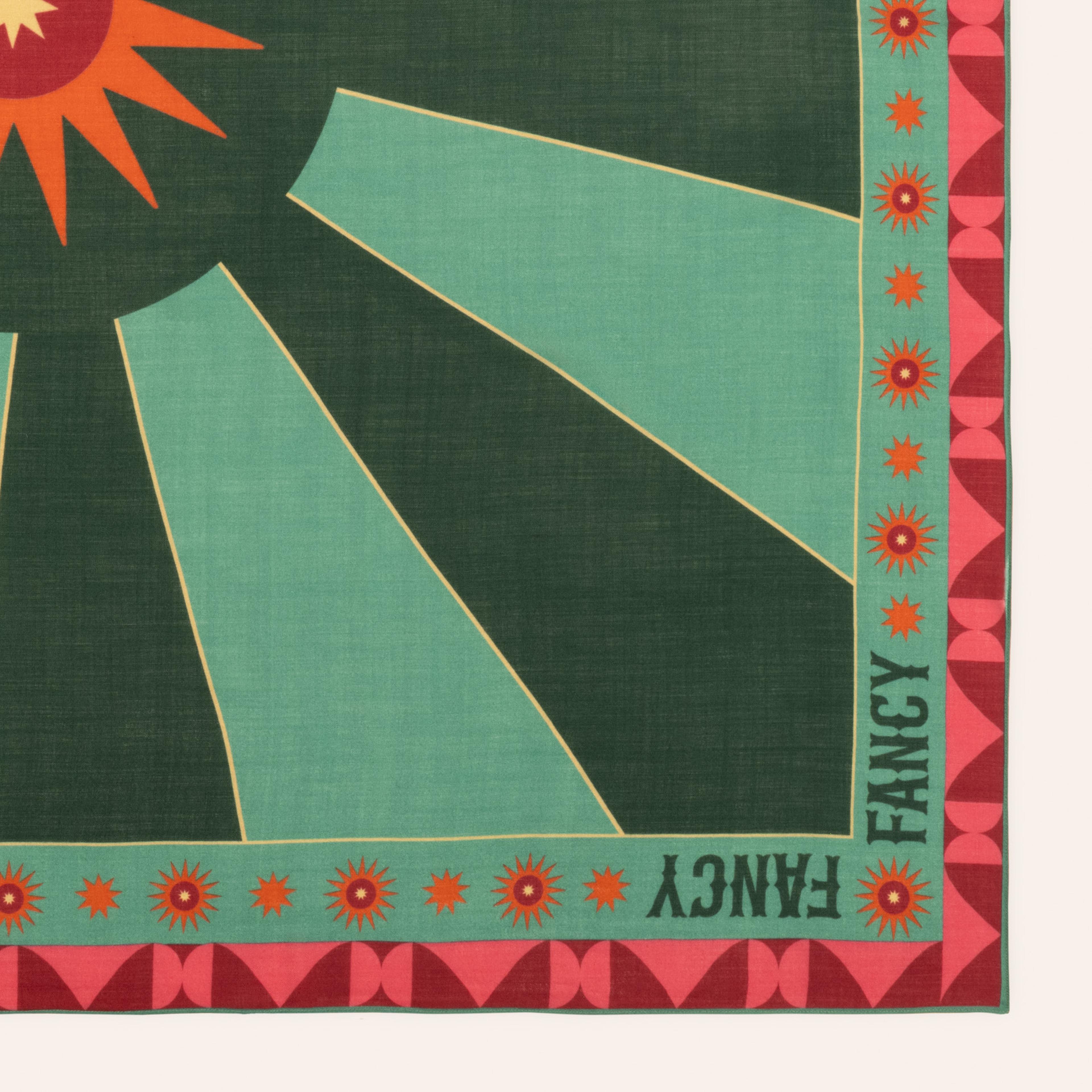 Pera Dijital Baskılı %100 Yün Şal 140x140 Cm Yeşil