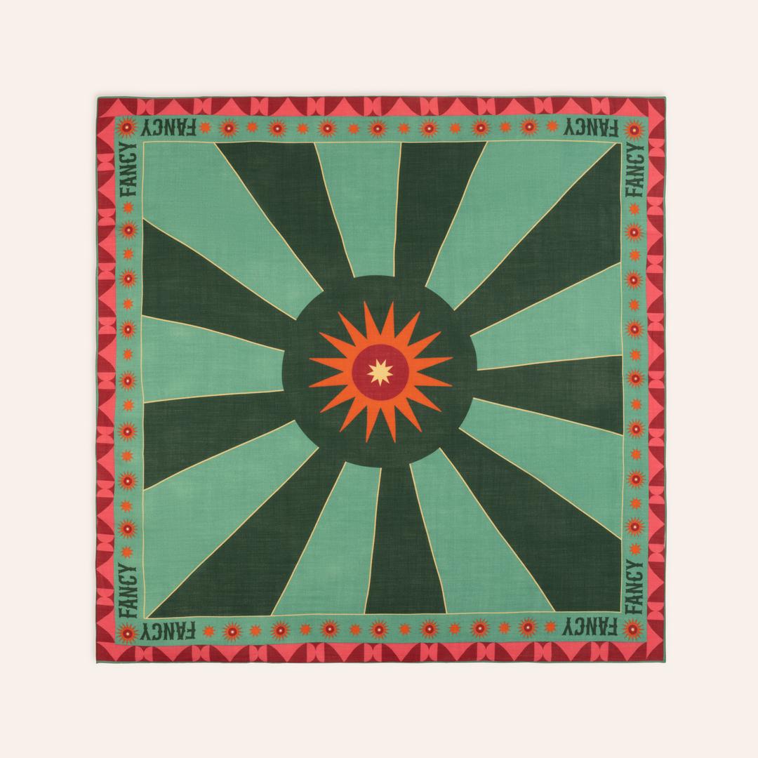 Pera Dijital Baskılı %100 Yün Şal 140x140 Cm Yeşil