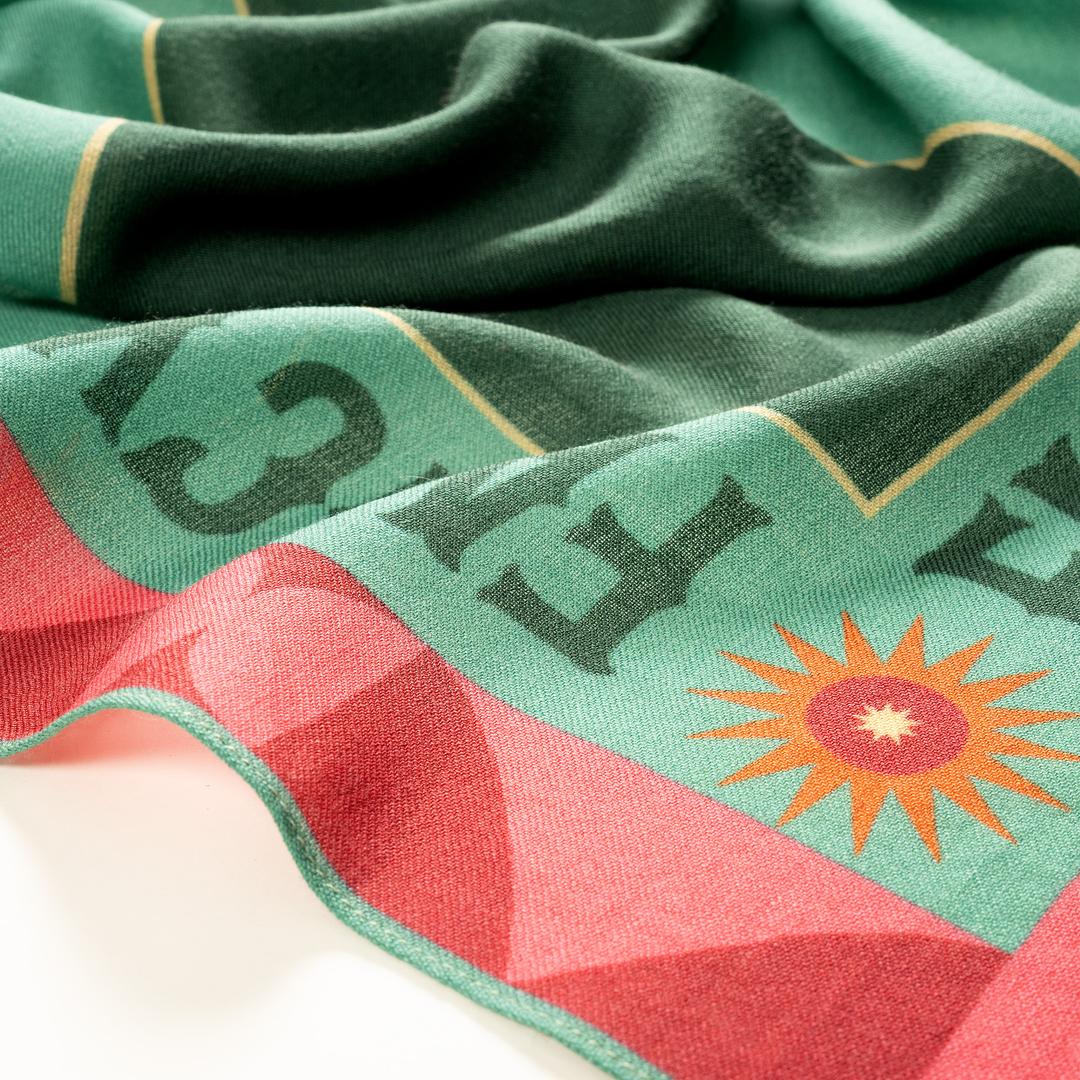 Pera Dijital Baskılı %100 Yün Şal 140x140 Cm Yeşil