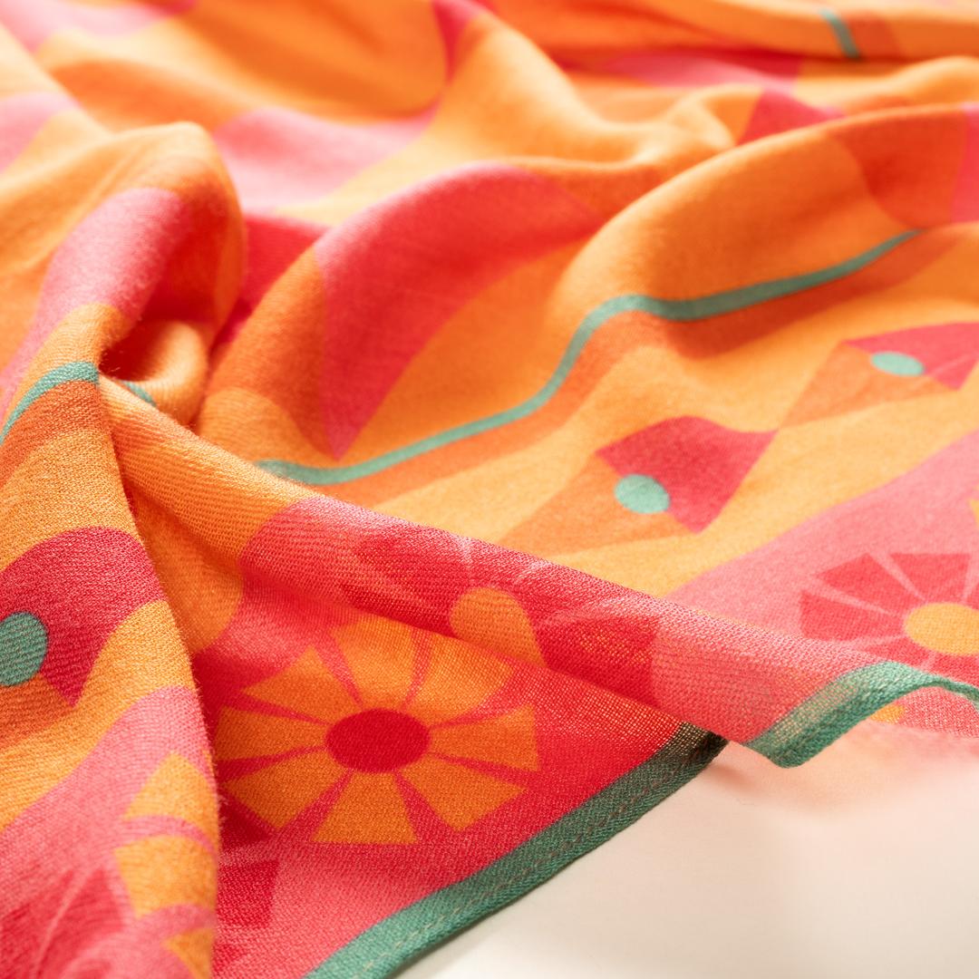 Pera Dijital Baskılı %100 Yün Fular 90x90 Cm Renkli