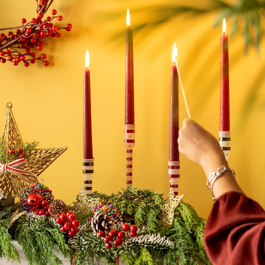 Aravalı Cam Şamdan 10x10x18 Cm Fuşya