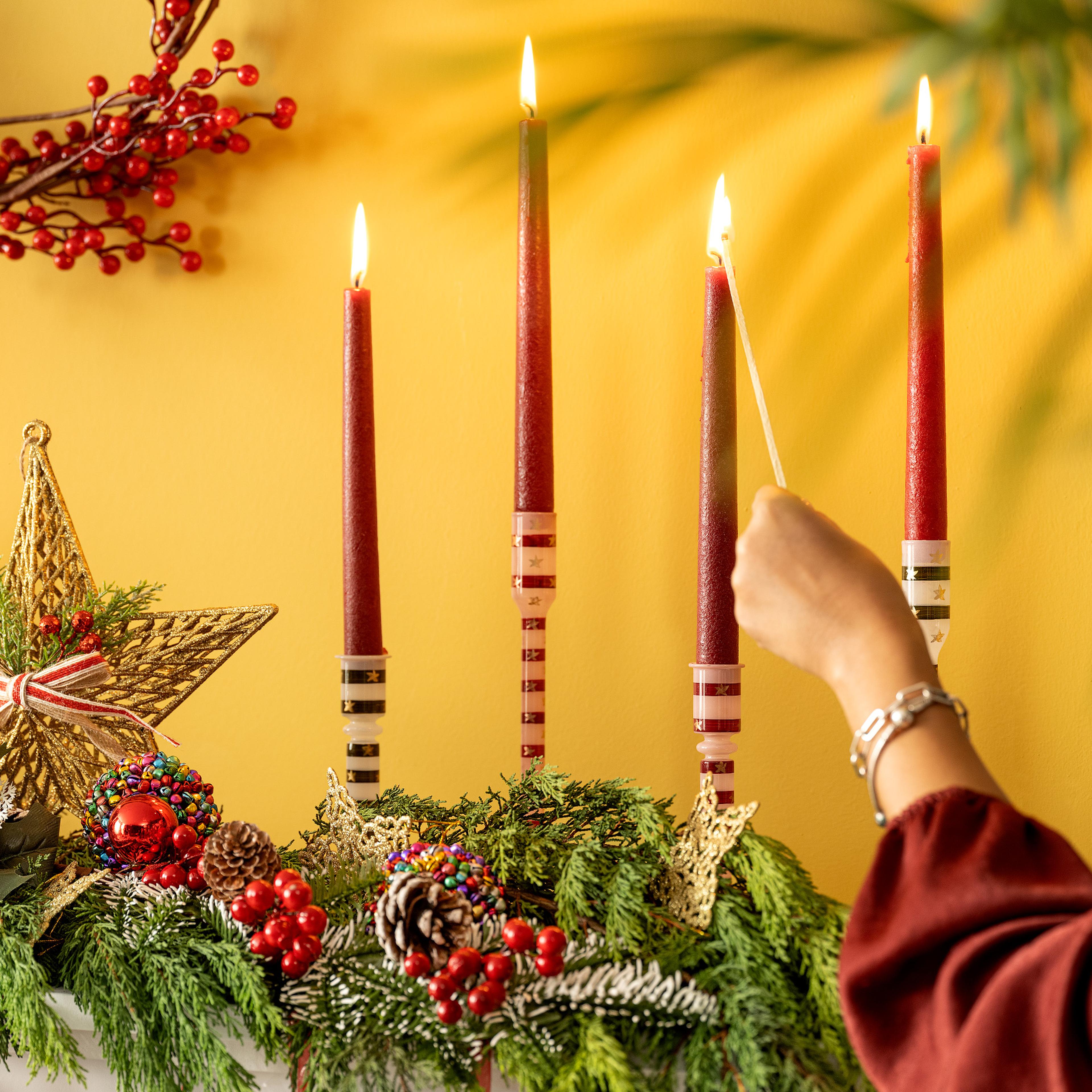 Aravalı Cam Şamdan 10x10x18 Cm Fuşya