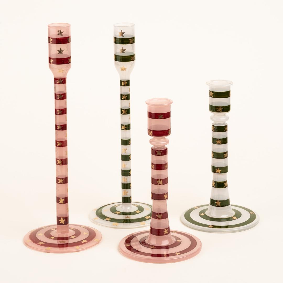 Aravalı Cam Şamdan 10x10x18 Cm Fuşya