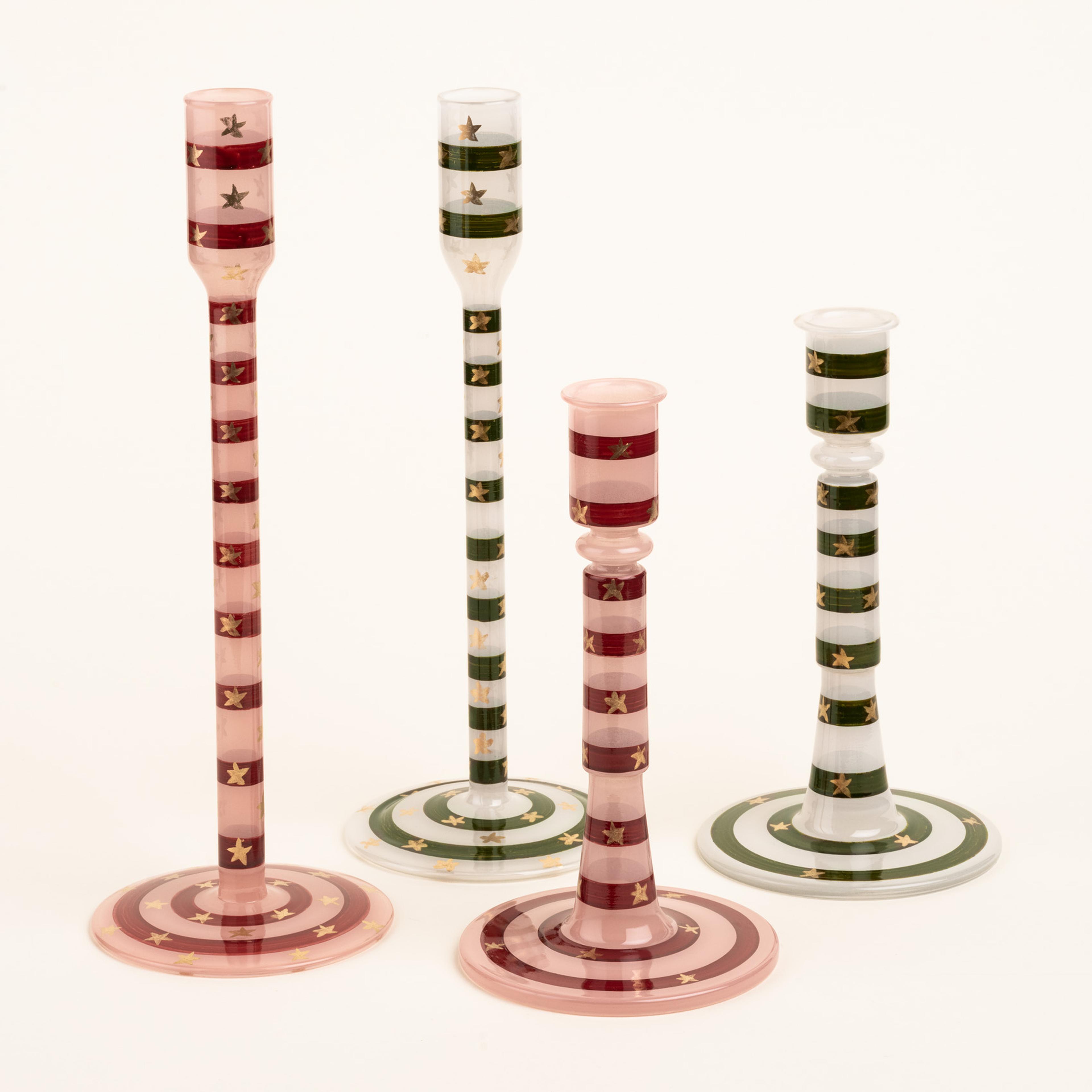 Aravalı Cam Şamdan 10x10x18 Cm Fuşya