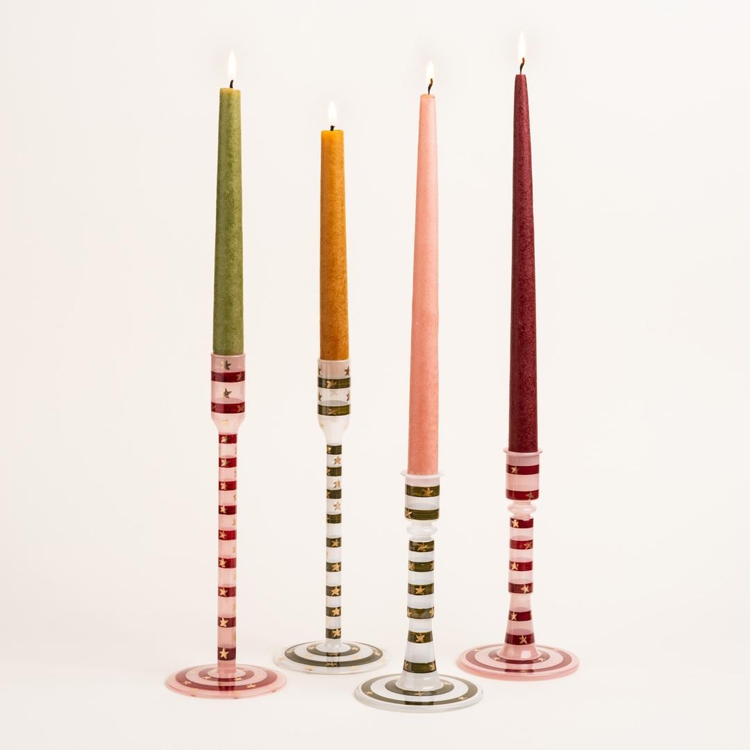 Aravalı Cam Şamdan 10x10x18 Cm Fuşya