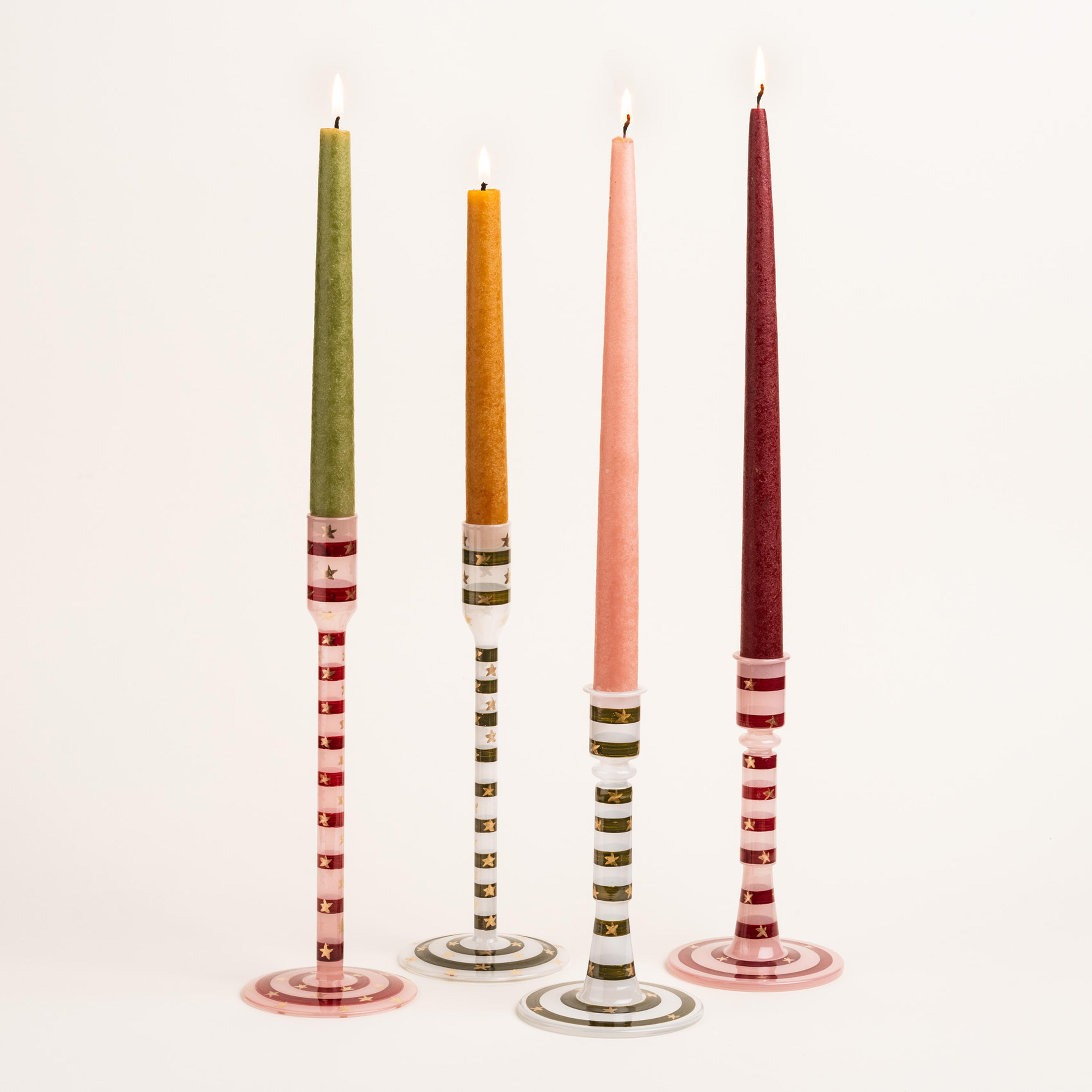 Aravalı Cam Şamdan 10x10x18 Cm Fuşya