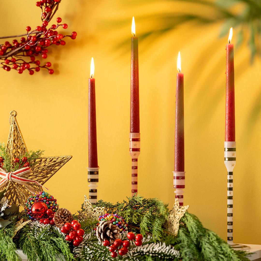 Aravalı Cam Şamdan 9x9x25 Cm Fuşya