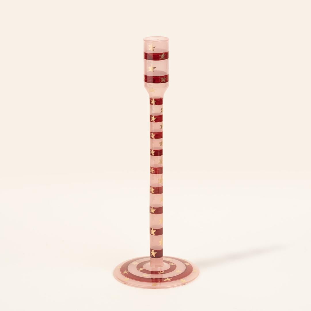 Aravalı Cam Şamdan 9x9x25 Cm Fuşya