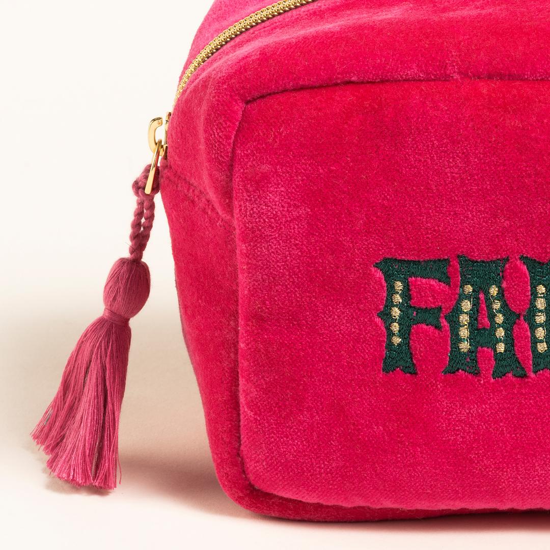 Delhı Nakışlı Küçük Boy Pamuk Pamuk Makyaj Çantası 12x18 Cm Fuşya