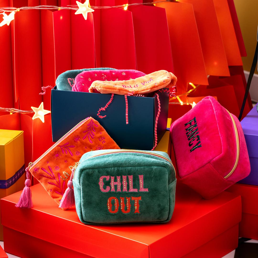 Delhı Nakışlı Küçük Boy Pamuk Pamuk Makyaj Çantası 12x18 Cm Fuşya