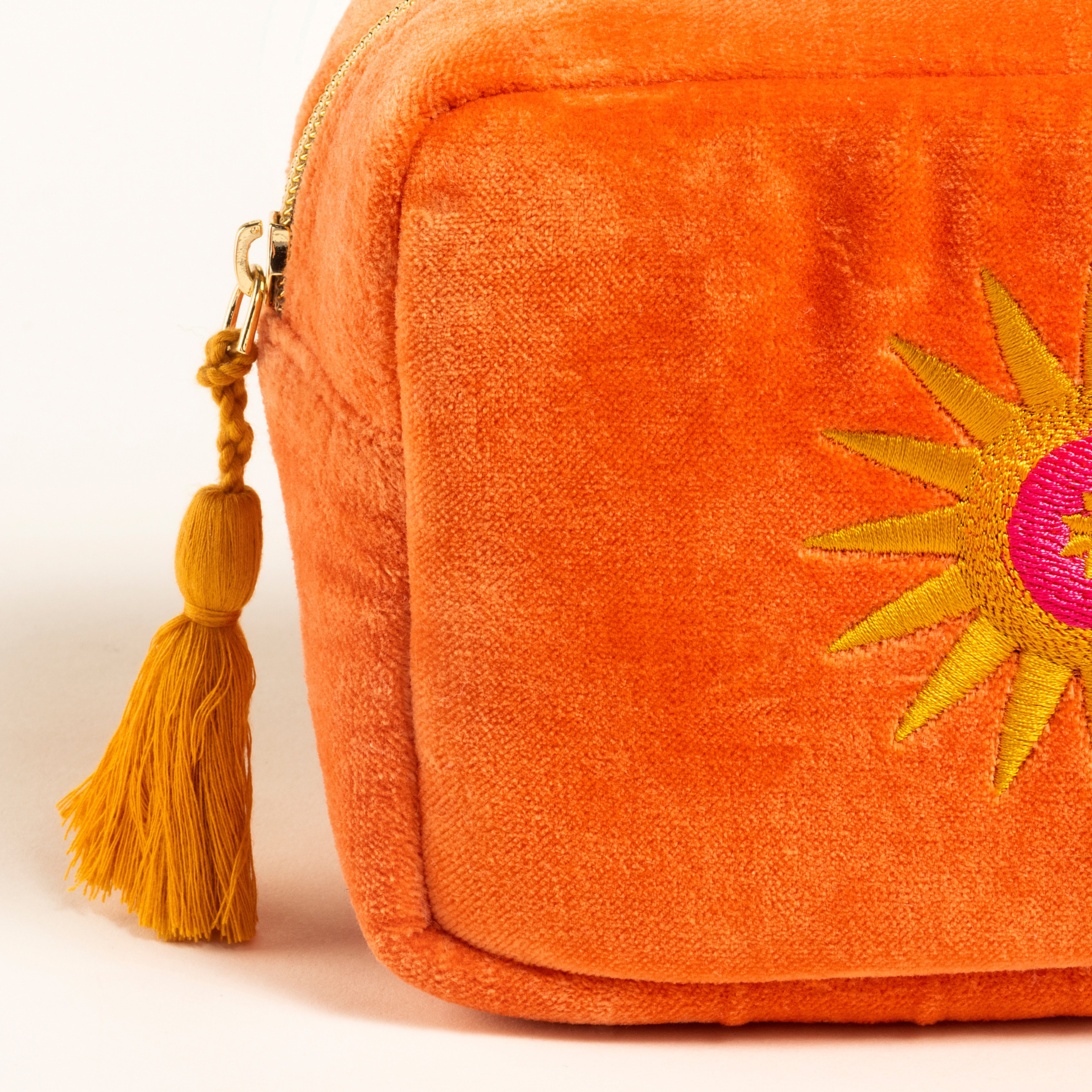 Delhı Nakışlı Küçük Boy Pamuk Pamuk Makyaj Çantası 12x18 Cm Turuncu