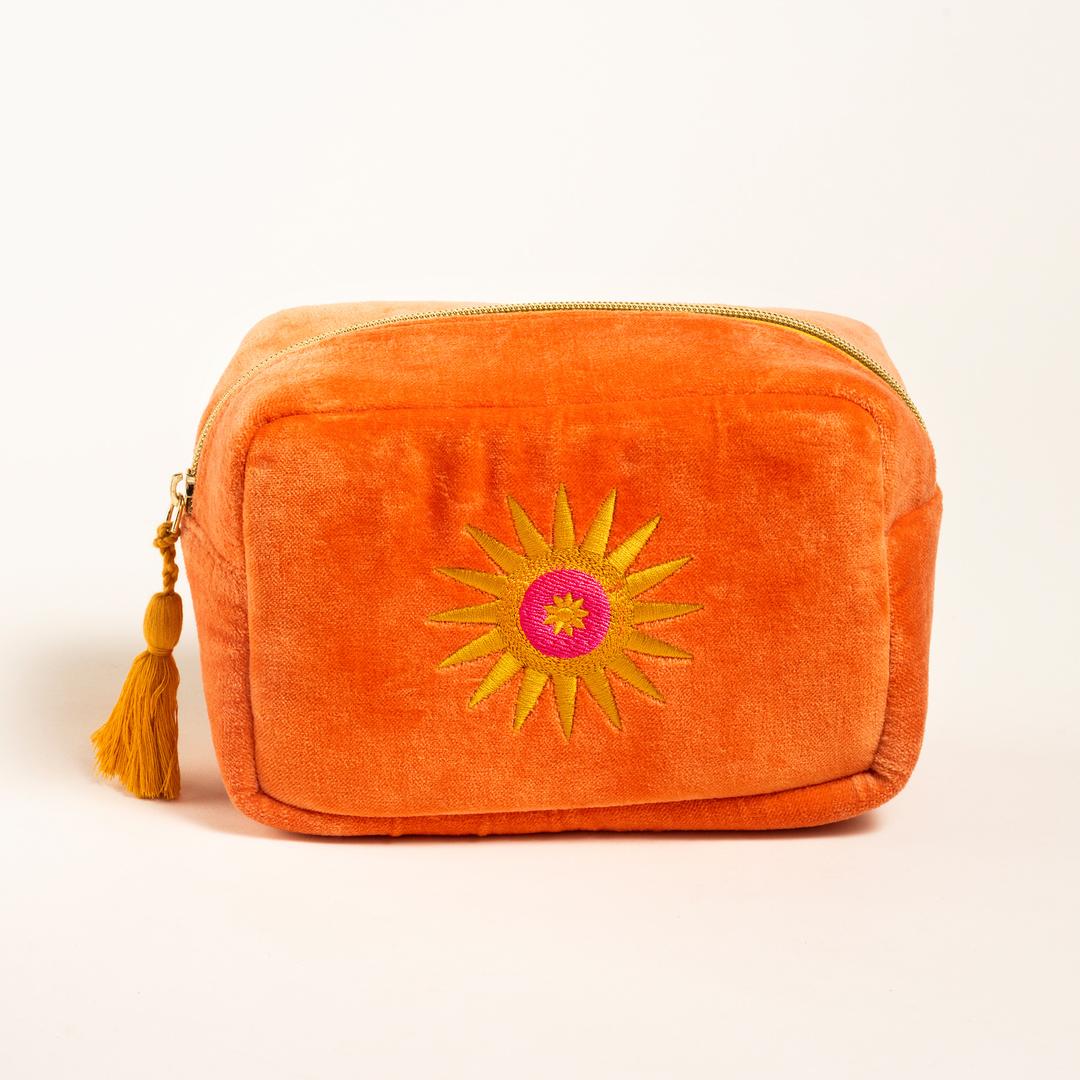 Delhı Nakışlı Küçük Boy Pamuk Pamuk Makyaj Çantası 12x18 Cm Turuncu