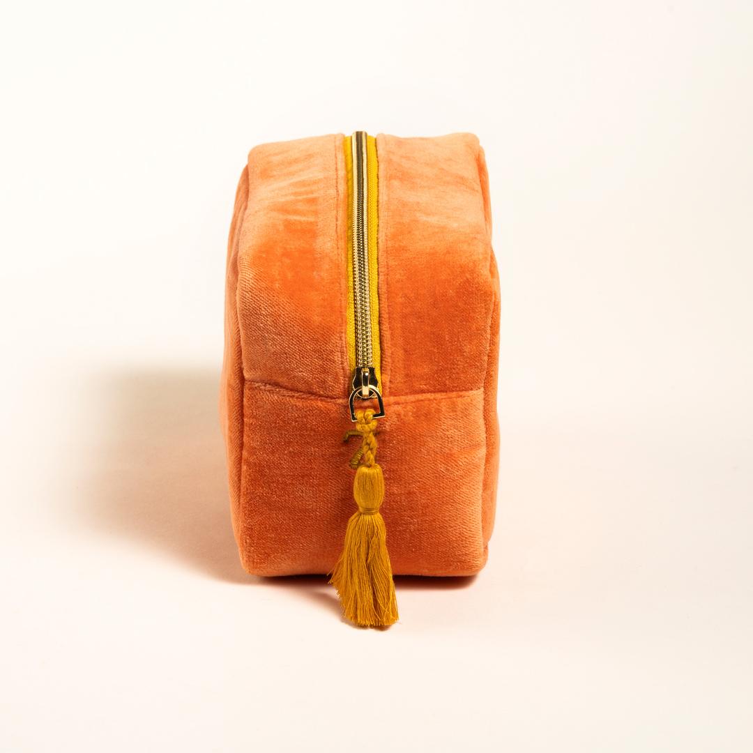 Delhı Nakışlı Küçük Boy Pamuk Pamuk Makyaj Çantası 12x18 Cm Turuncu