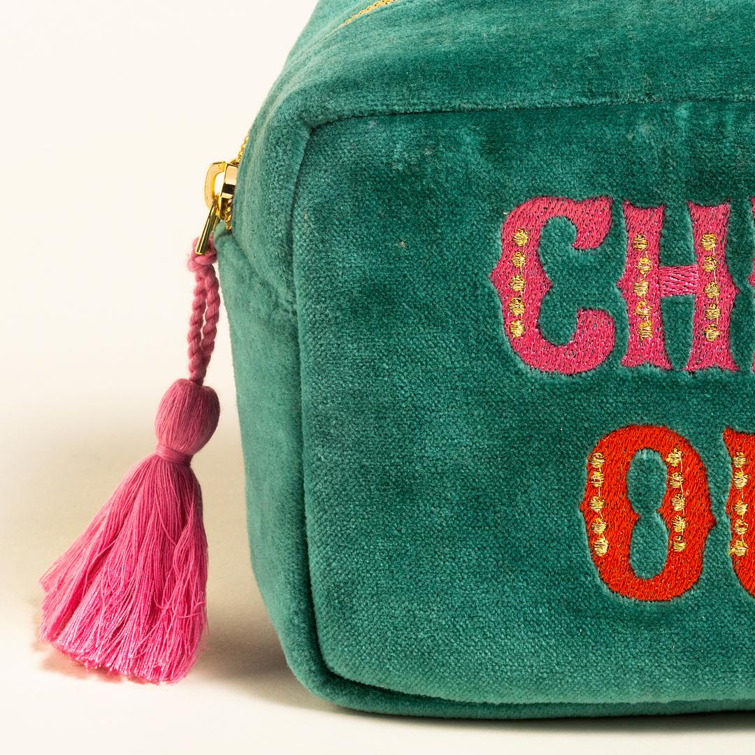 Delhı Nakışlı Küçük Boy Pamuk Pamuk Makyaj Çantası 12x18 Cm Yeşil