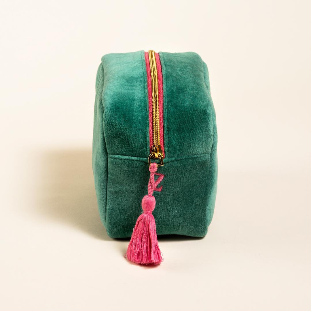 Delhı Nakışlı Küçük Boy Pamuk Pamuk Makyaj Çantası 12x18 Cm Yeşil