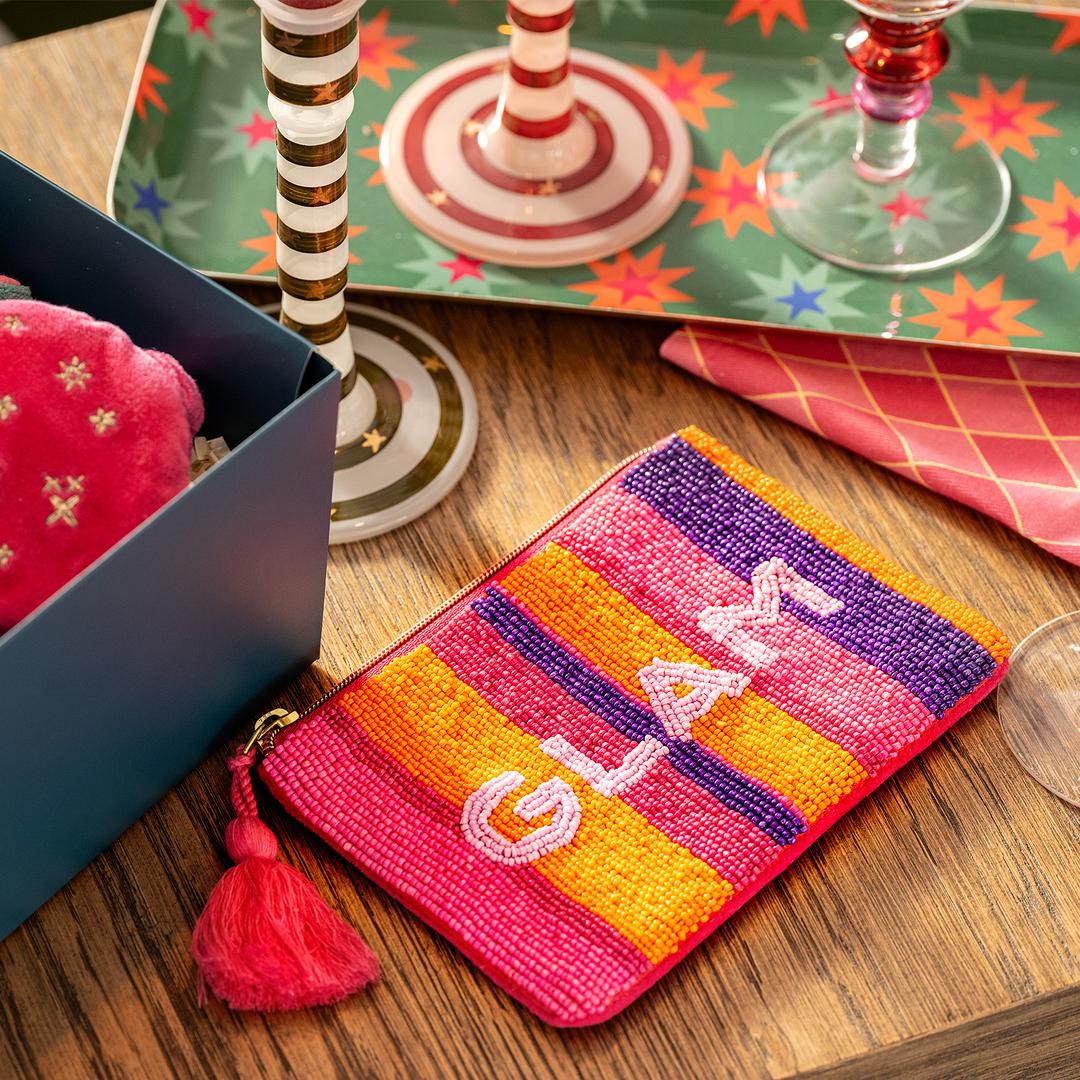 Delhı Boncuk Nakışlı Küçük Boy Pamuk Pamuk Makyaj Çantası 12x18 Cm Renkli