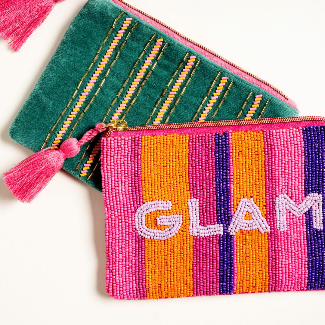 Delhı Boncuk Nakışlı Küçük Boy Pamuk Pamuk Makyaj Çantası 12x18 Cm Renkli