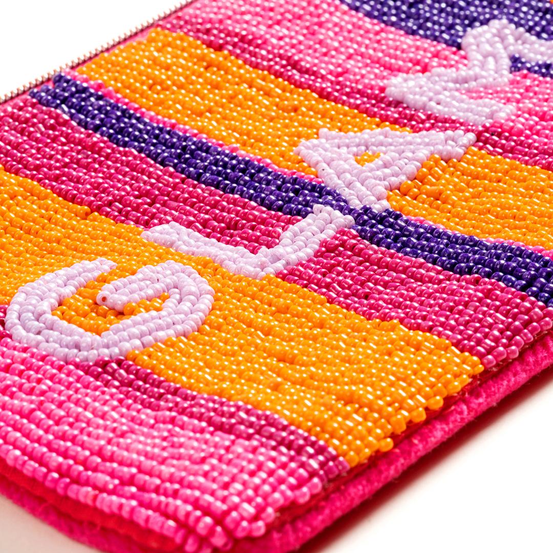 Delhı Boncuk Nakışlı Küçük Boy Pamuk Pamuk Makyaj Çantası 12x18 Cm Renkli