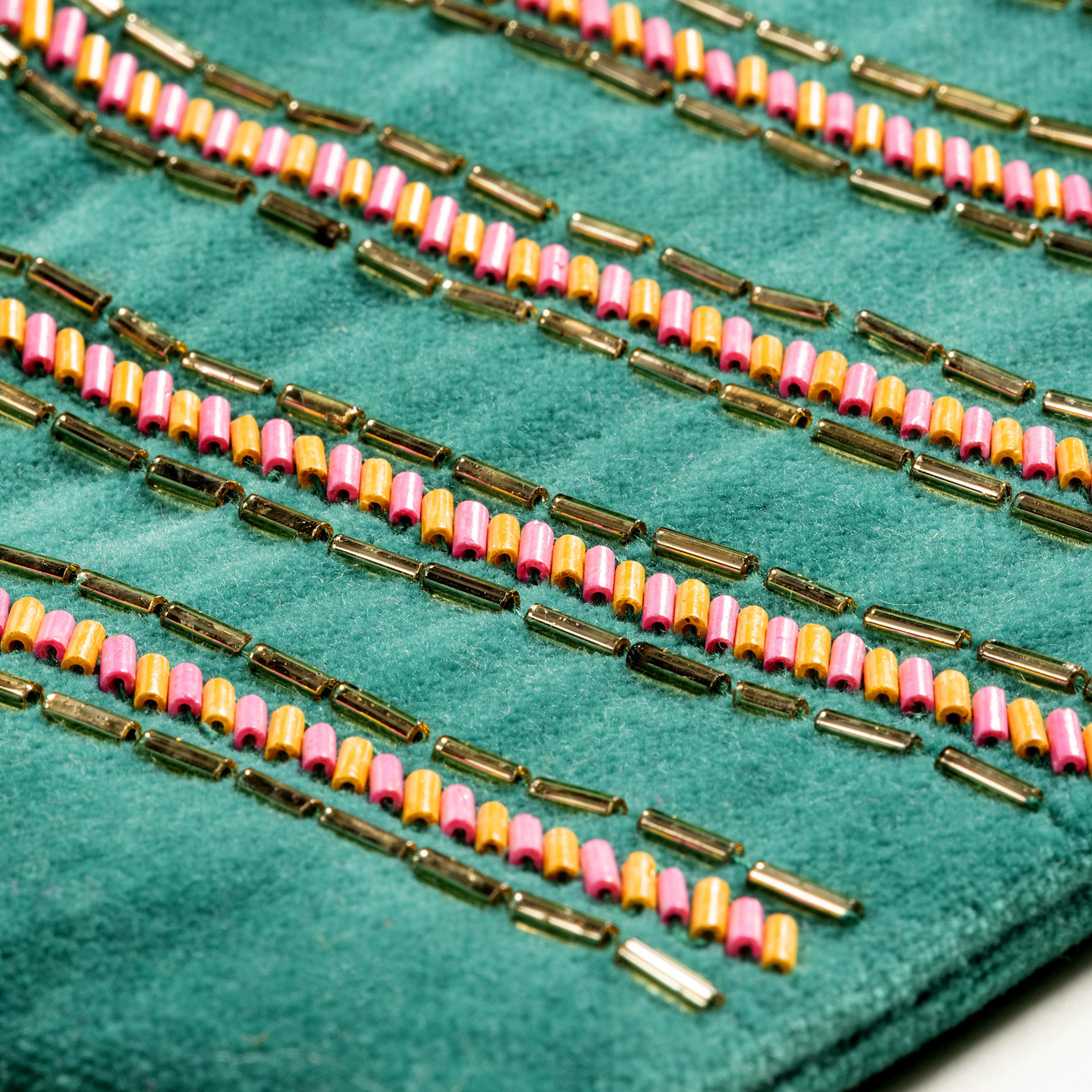 Delhı Boncuk Nakışlı Küçük Boy Pamuk Pamuk Makyaj Çantası 12x18 Cm Yeşil