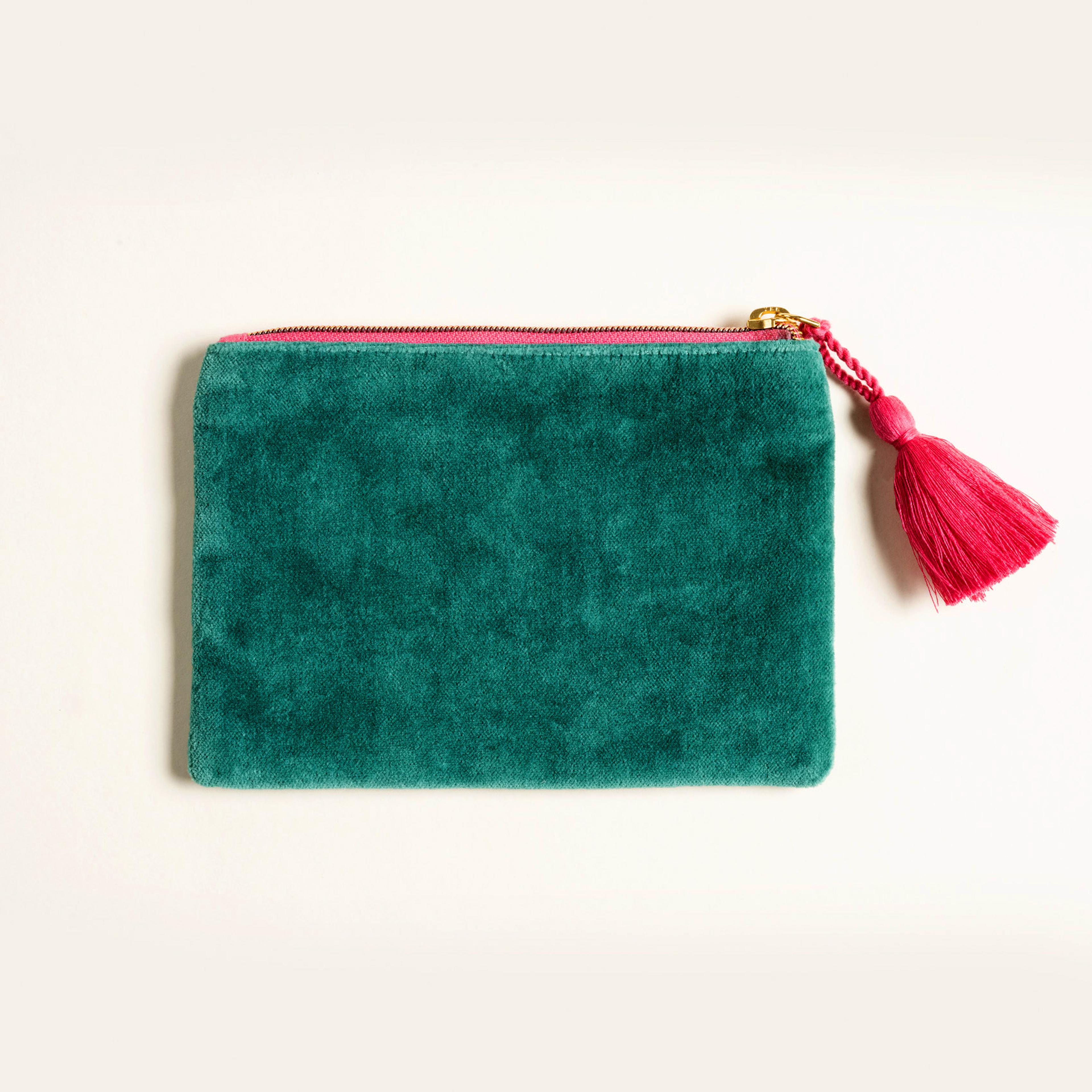 Delhı Boncuk Nakışlı Küçük Boy Pamuk Pamuk Makyaj Çantası 12x18 Cm Yeşil