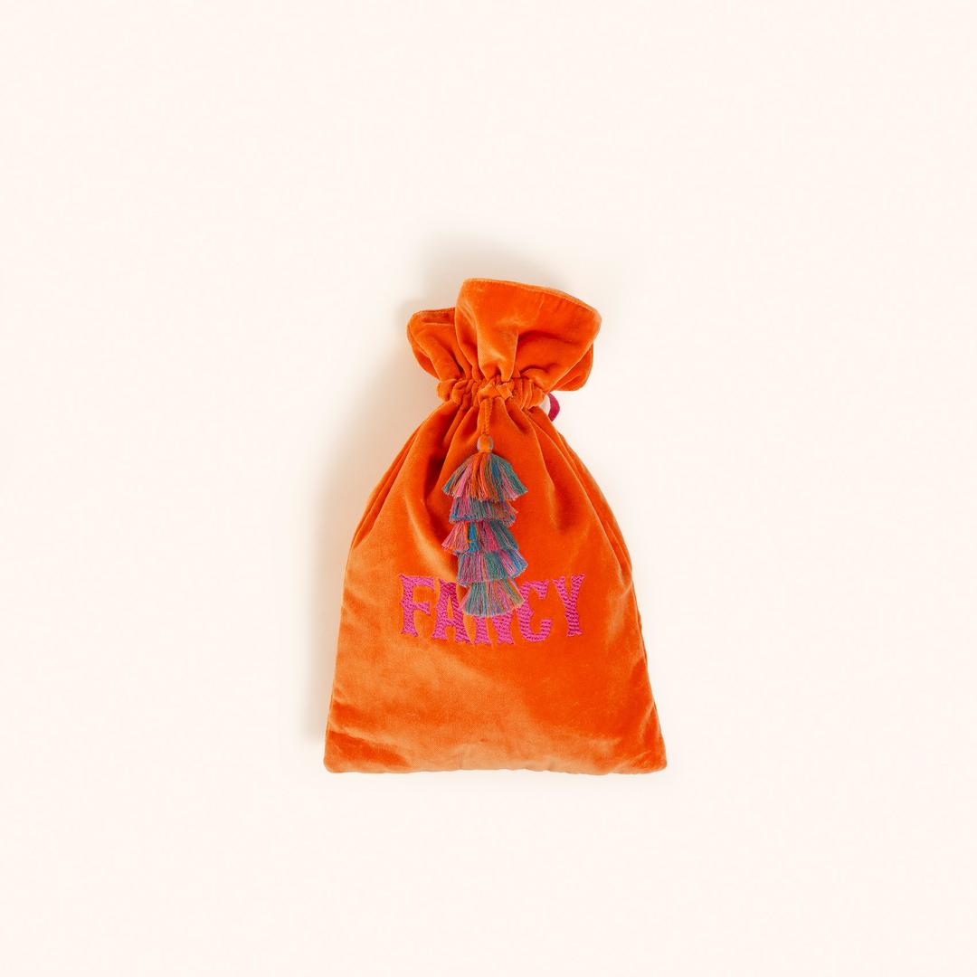 Delhı Püsküllü Nakışlı Orta Boy Pamuk Pamuk Dekoratif Kese 40x25 Cm Turuncu