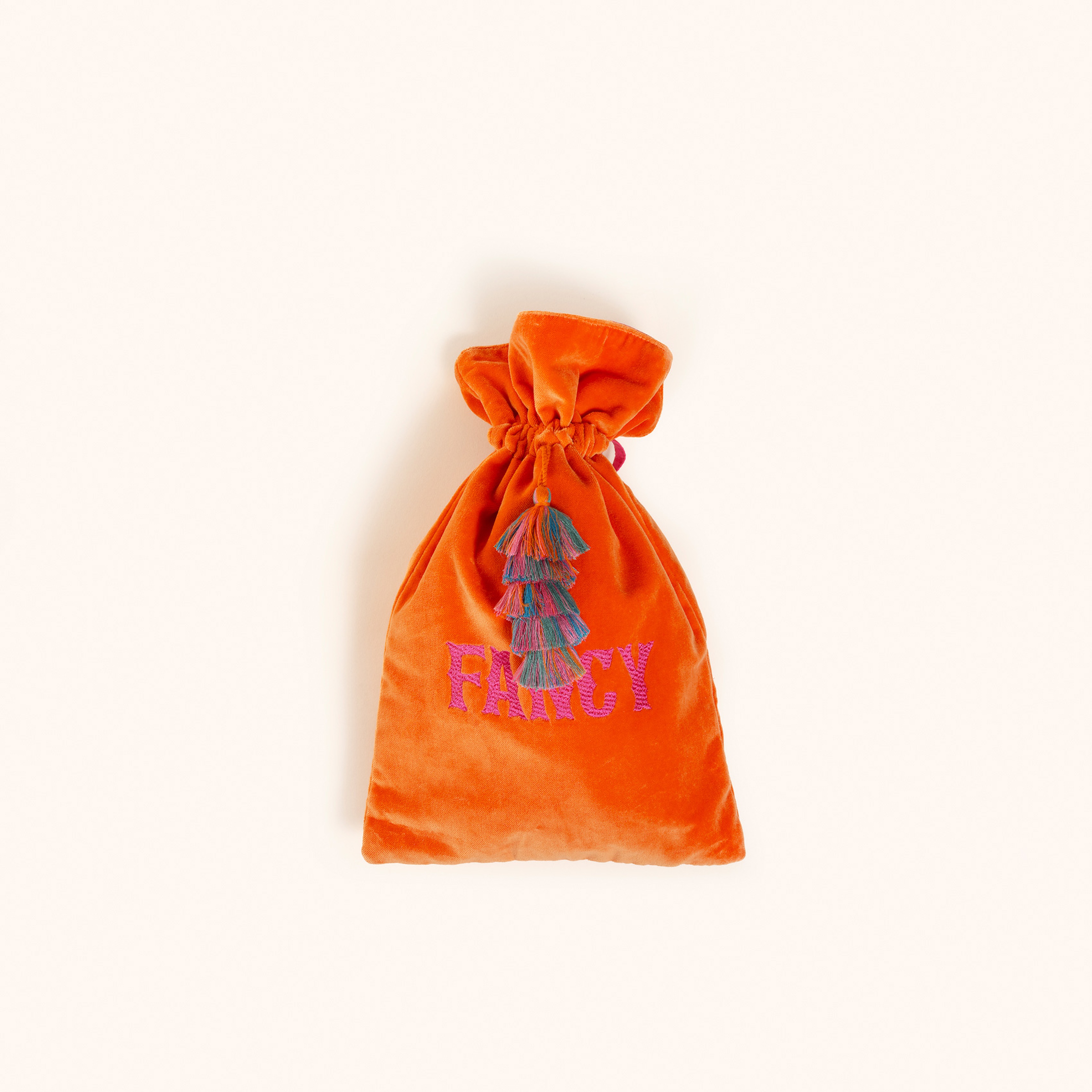 Delhı Püsküllü Nakışlı Orta Boy Pamuk Pamuk Dekoratif Kese 40x25 Cm Turuncu