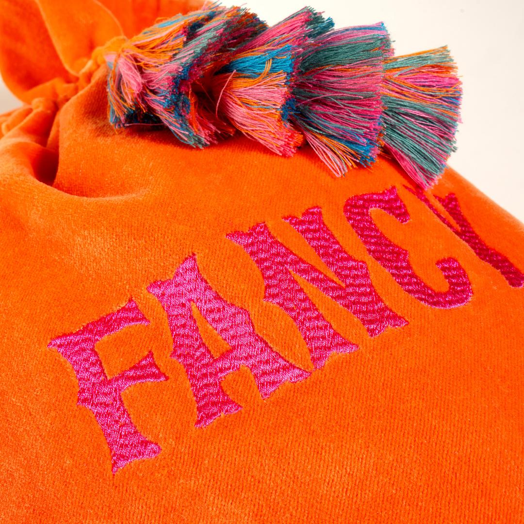 Delhı Püsküllü Nakışlı Orta Boy Pamuk Pamuk Dekoratif Kese 40x25 Cm Turuncu