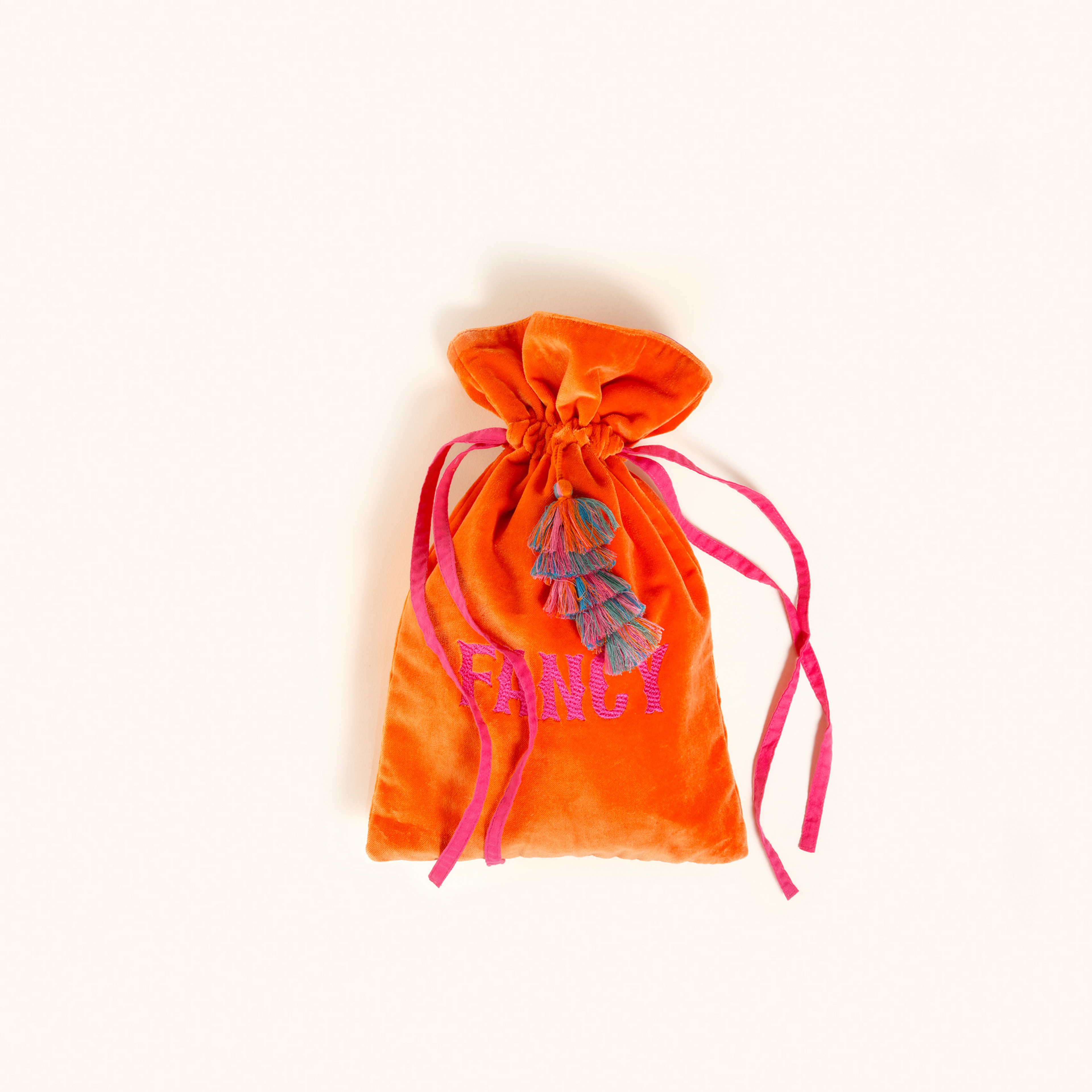 Delhı Püsküllü Nakışlı Orta Boy Pamuk Pamuk Dekoratif Kese 40x25 Cm Turuncu