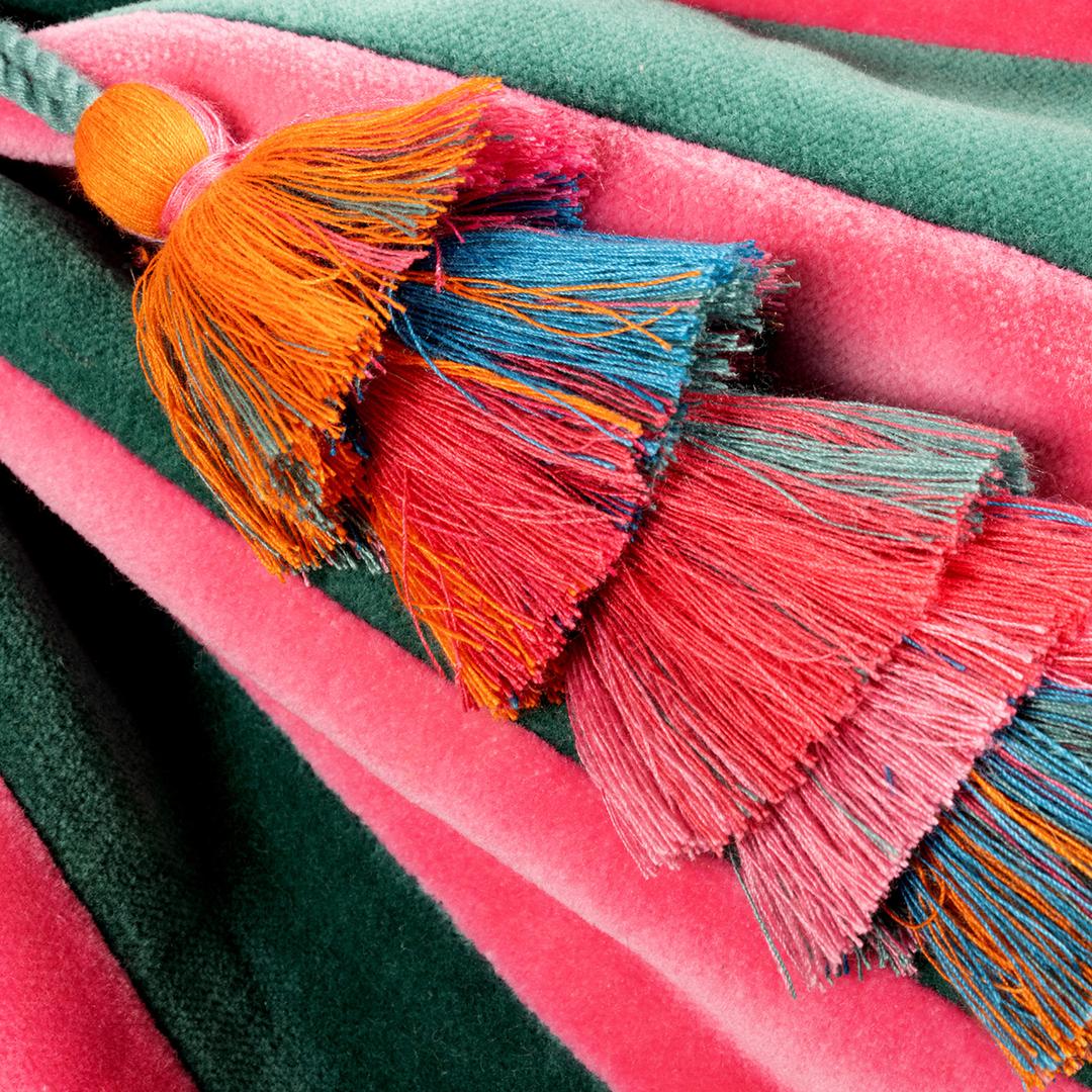 Delhı Püsküllü Çizgili Büyük Boy Pamuk Pamuk Dekoratif Kese 60x35 Cm Pembe - Yeşil