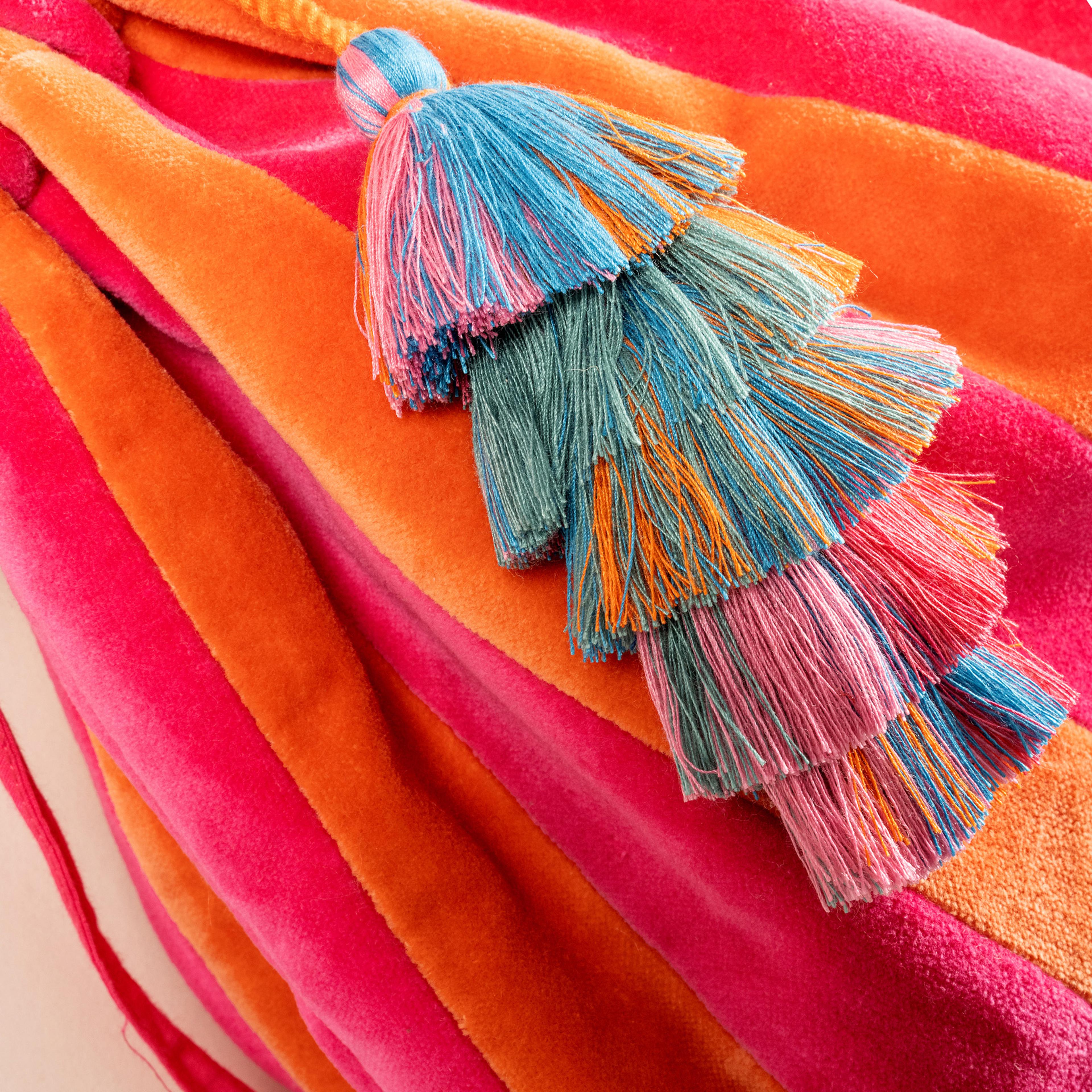 Delhı Püsküllü Çizgili Büyük Boy Pamuk Pamuk Dekoratif Kese 60x35 Cm Turuncu - Fuşya