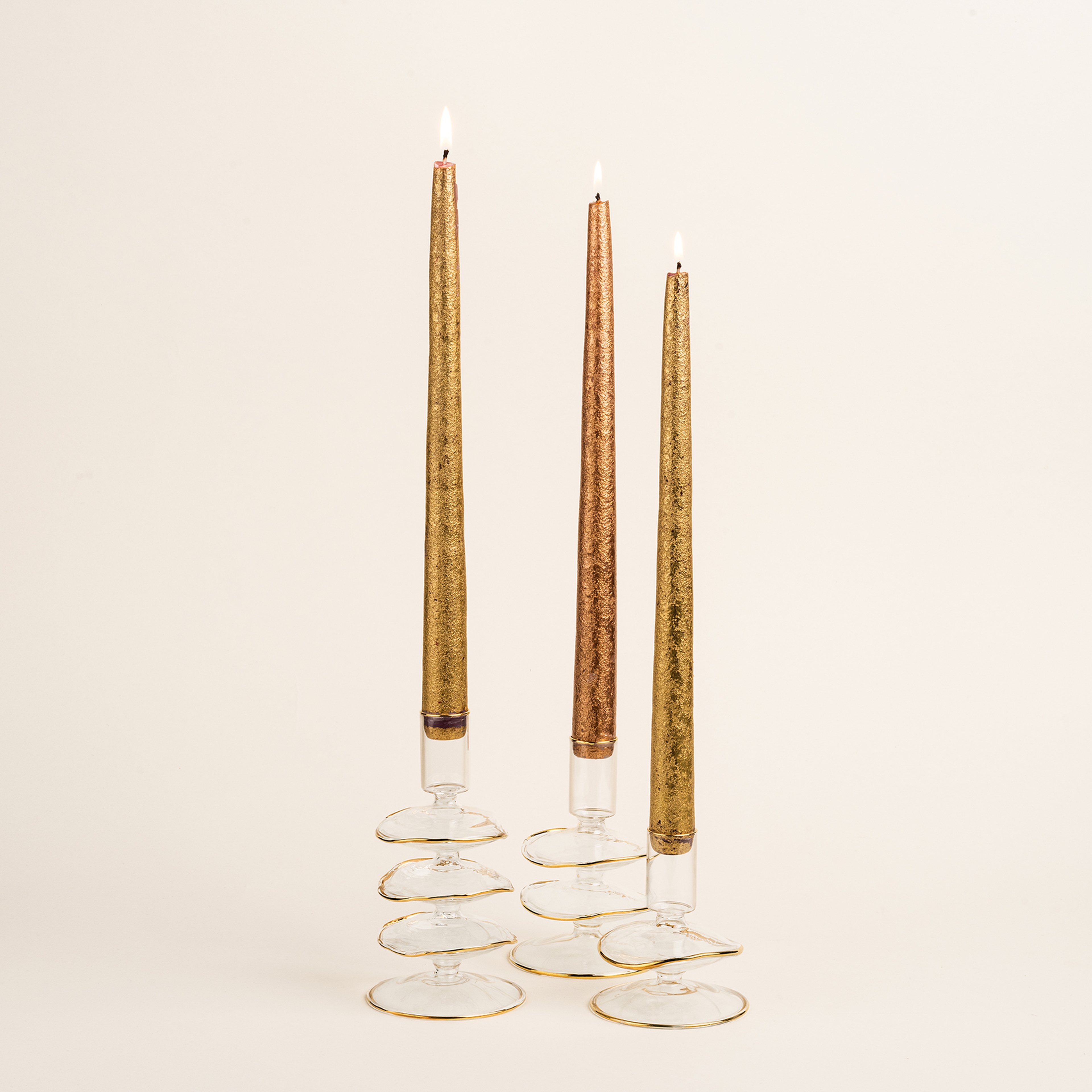 Henan Borosilikat Cam Şamdan 8x8x13 Cm Altın