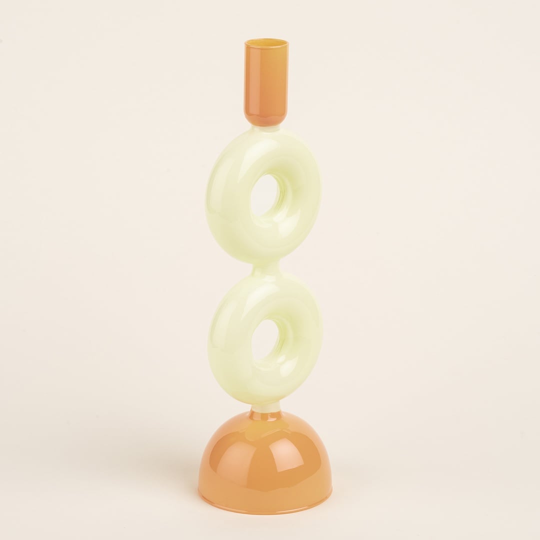 Henan Borosilikat Cam Şamdan 8x8x27 Cm Sarı