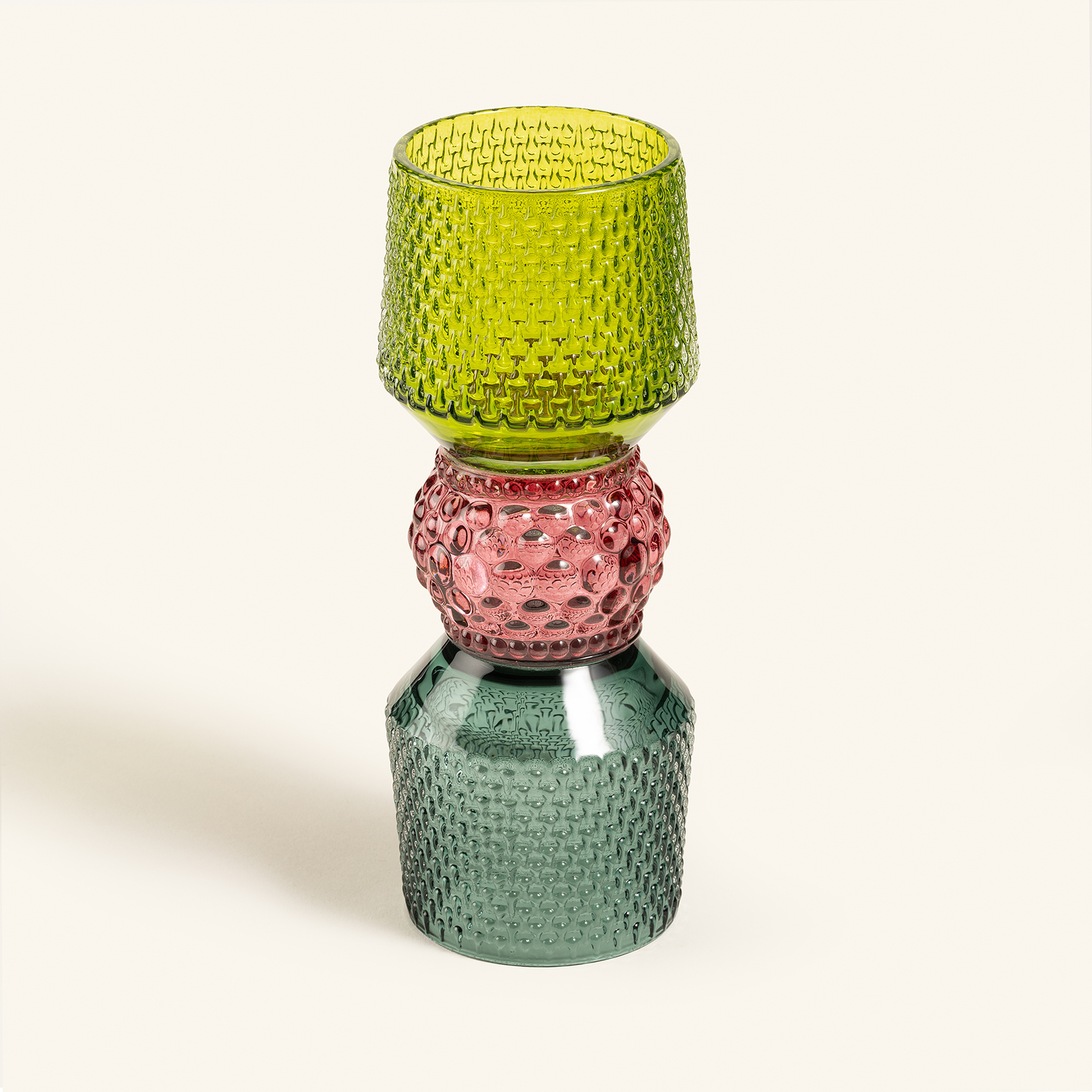 Nanjıng Cam Dekoratif Obje 8x8x21 Cm Yeşil - Fuşya - Turkuaz